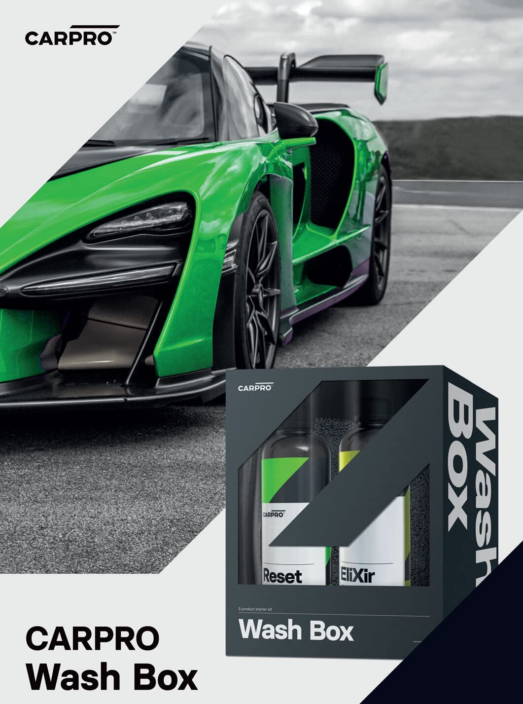 CARPRO Wash Box - 5 Premium Car Detailing Products: Elixir, Reset Shampoo, Microfiber Wash Mitt, DHydrate Drying Towel & 2 Lint-Free Face Towels - Complete Car Wash Kit for All Seasons (16 Treatments) | Perfect for Home Detailing, Professional Auto Care & Weekend Car Wash Projects