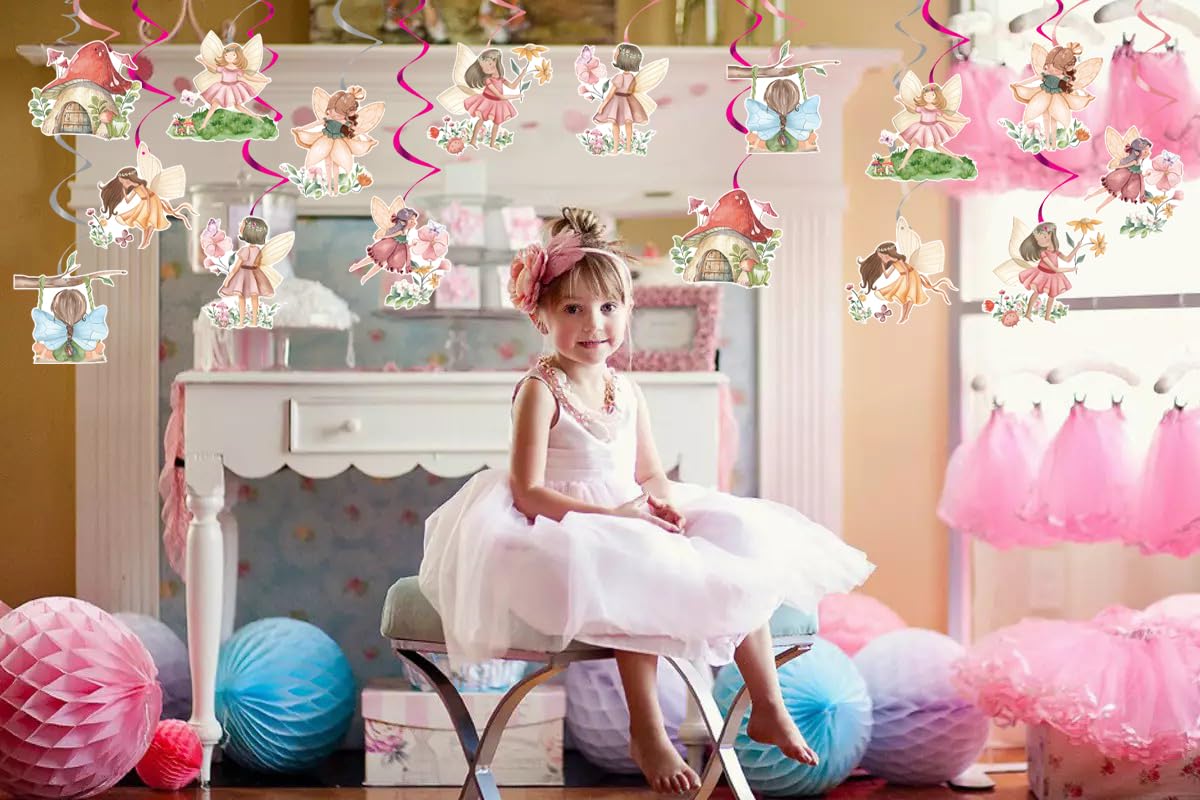 Fairy Party Decorations - Flower Fairy Themed Hanging Swirls for Girls' First Birthday, Baby Shower & Fairy Tale Theme Parties | Perfect for Indoor & Outdoor Celebrations, Birthday Decorations Supplies (New)
