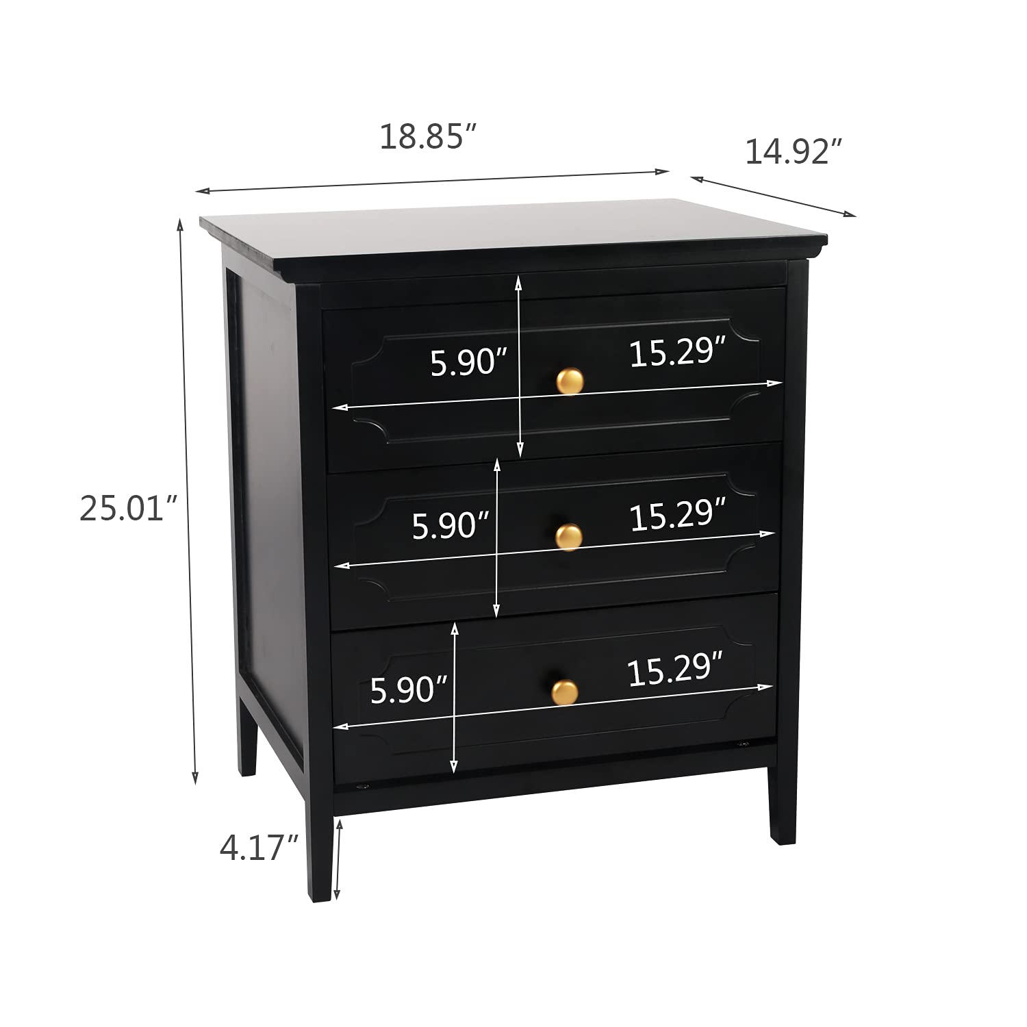 YIGOBUY 19 Inch Black Nightstand with 3 Drawers - Wooden Bedside Table with Storage for Bedroom, Living Room - Modern End Table with Black Finish (Set of 2) - Perfect for Small Spaces, Apartment Furniture & Guest Room Decor