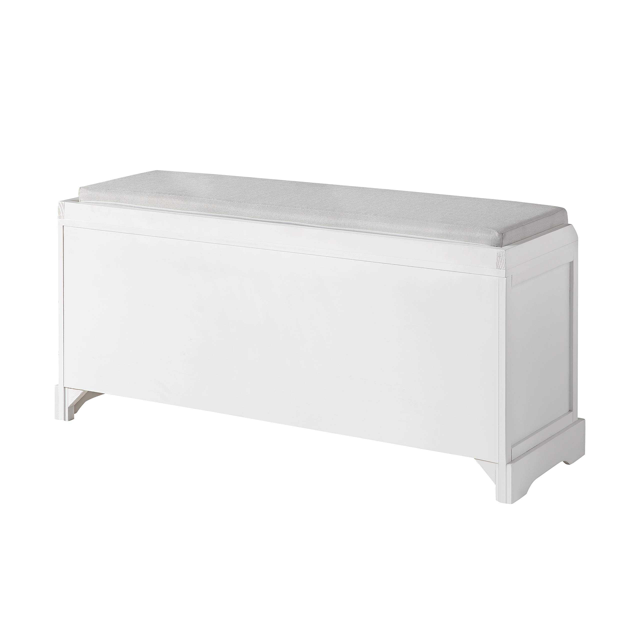 Wooden Storage Bench with 3 Drawers & Wicker Baskets - Entryway Shoe Bench with Removable Cushion for Hallway, Living Room, Bedroom - White Home Furniture for Organizing Shoes, Blankets & Home Decor