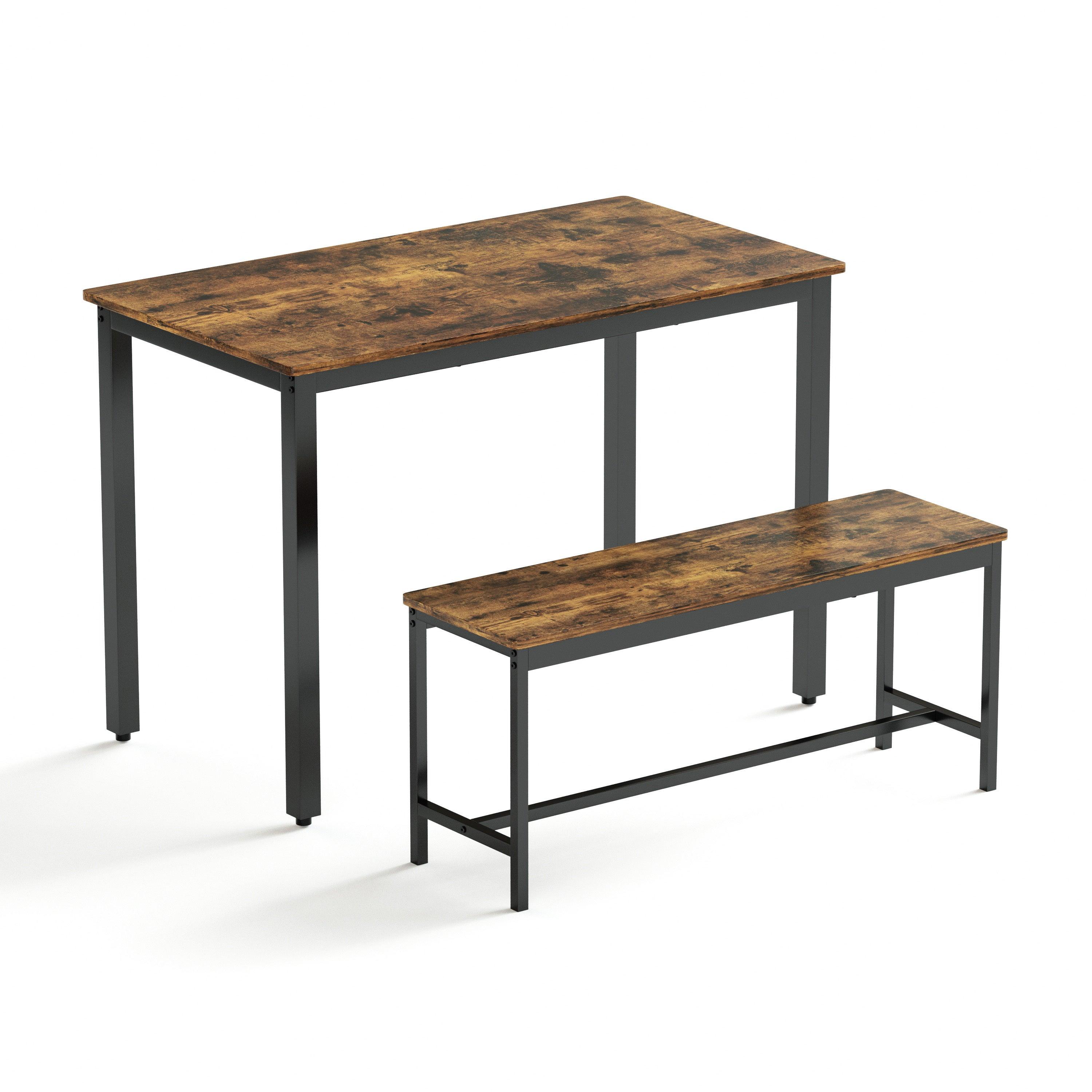 Industrial Dining Table Set with 2 Benches - 43.3