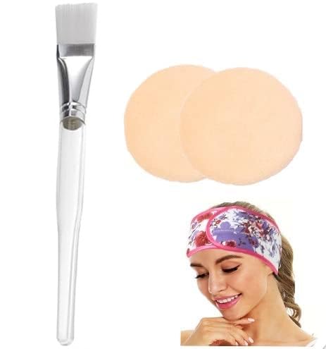 VEDETIC Professional Makeup Brush Set - 1 Plastic Brush, 2 Puff Sponges, 1 Headband for Bleaching & Face Masks | Soft Applicator for Home, Salon & Spa Use | Perfect for Men & Women | Ideal for Skincare, Hair Bleaching & Facial Treatments