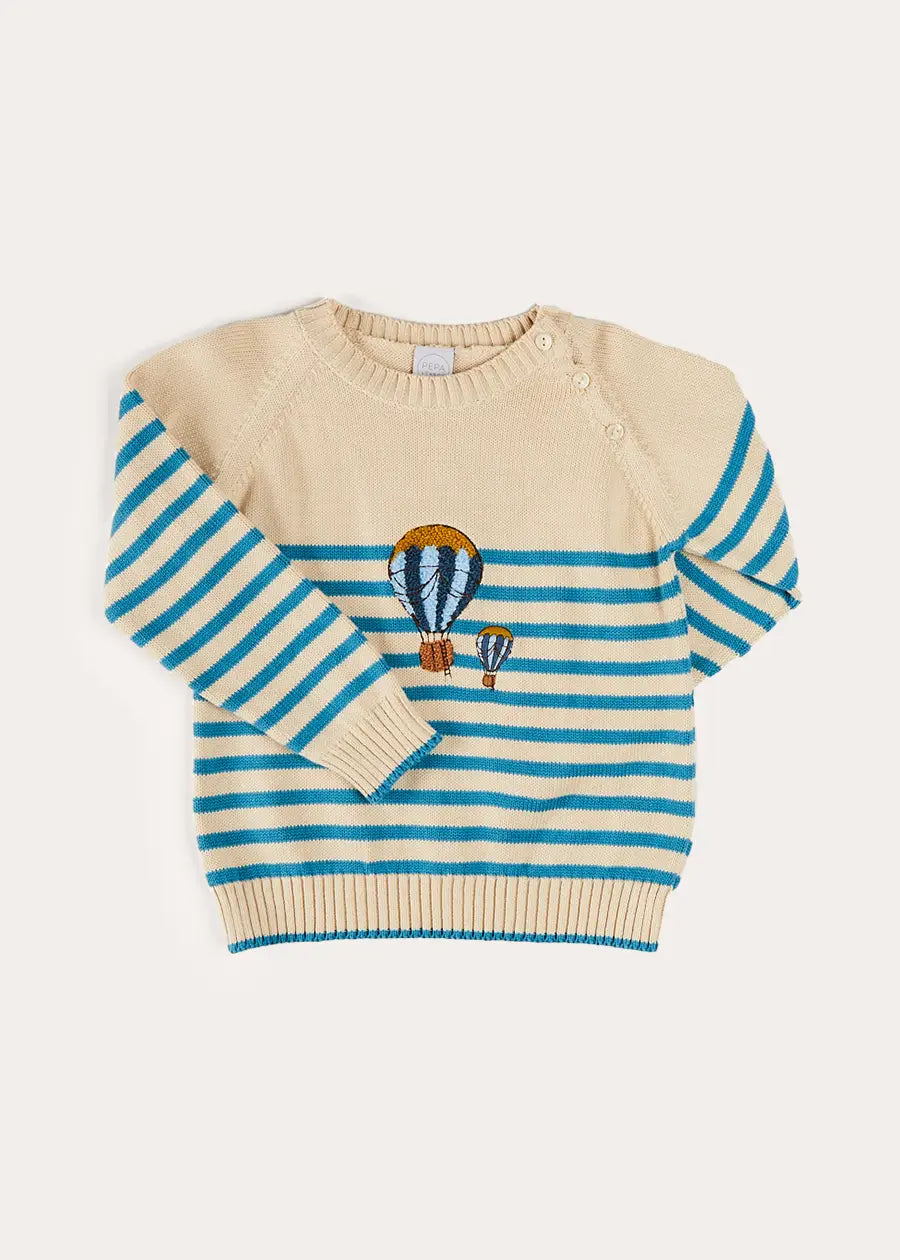 Beige Balloon Intarsia Striped Jumper for Kids (12 Months to 6 Years) - Perfect for Birthday Parties, Family Photos & Casual Outings
