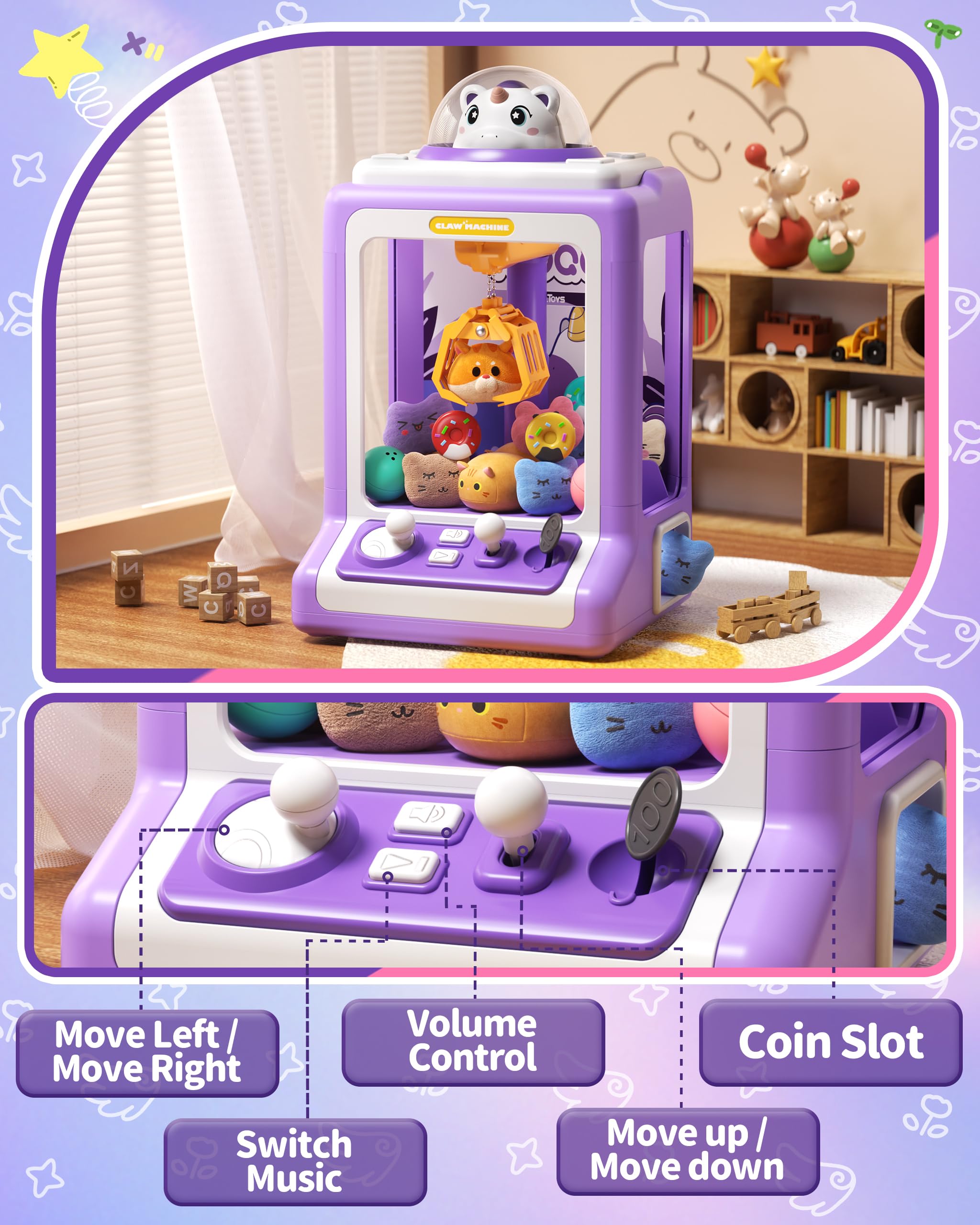 Mini Claw Machine for Kids - Electronic Vending Game with 30 Prizes, Coins & Music - Fun Prize Dispenser Toy for Boys & Girls - Perfect for Birthday Parties, Arcades & Family Game Nights