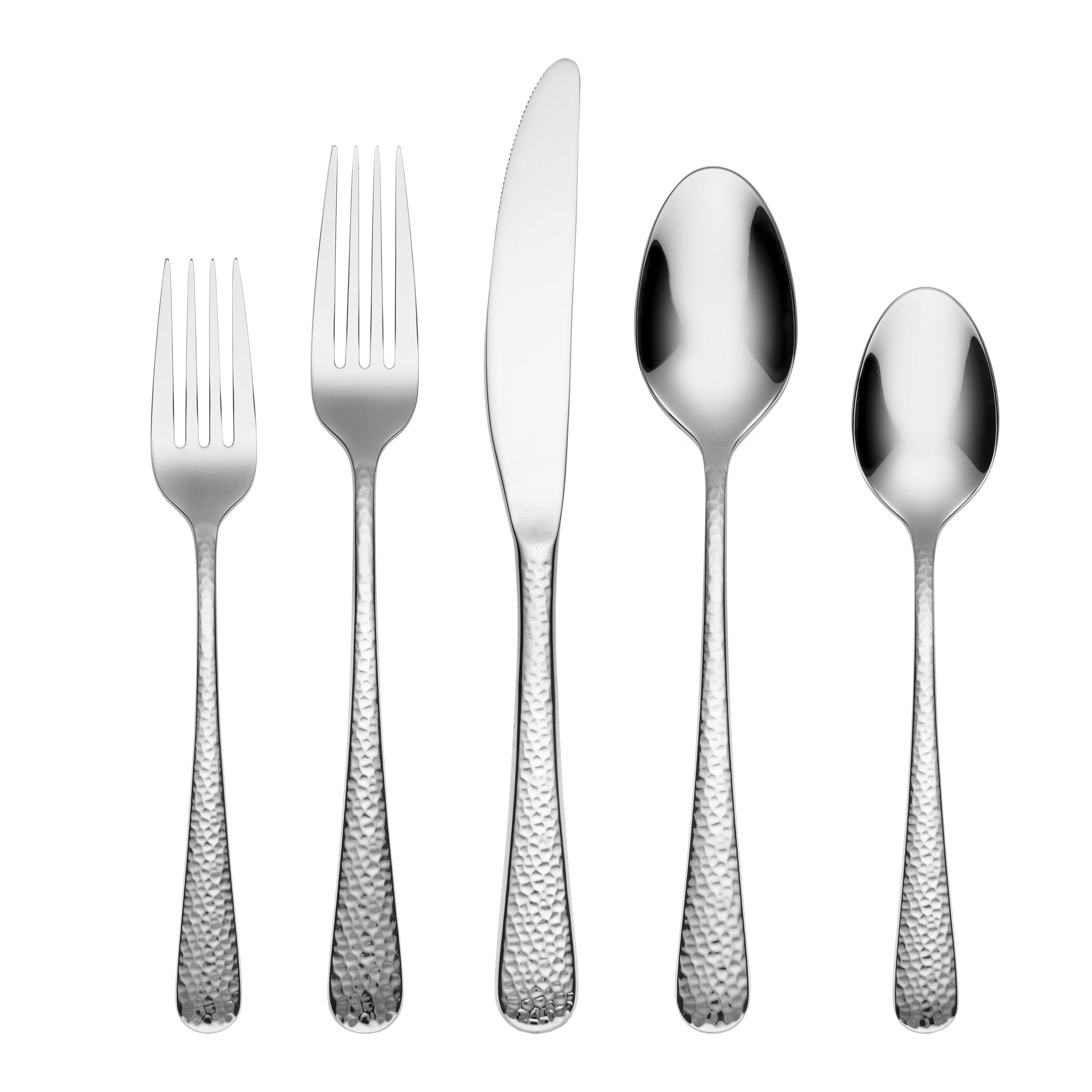 Premium Keene Mirror Hammered 20-Piece Flatware Set - Stainless Steel Silverware for Elegant Dining, Wedding Gifts & Home Entertaining