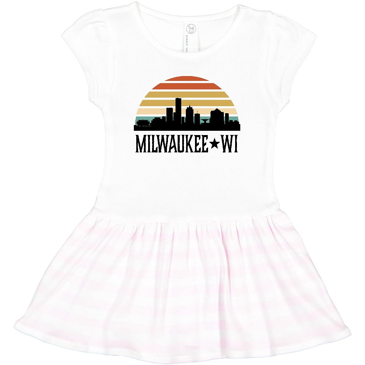 Inktastic Milwaukee Wisconsin Skyline Retro Sunset Toddler Dress - Cute Graphic Print Baby Girl Outfit for Casual Wear, Playdates & Family Photos