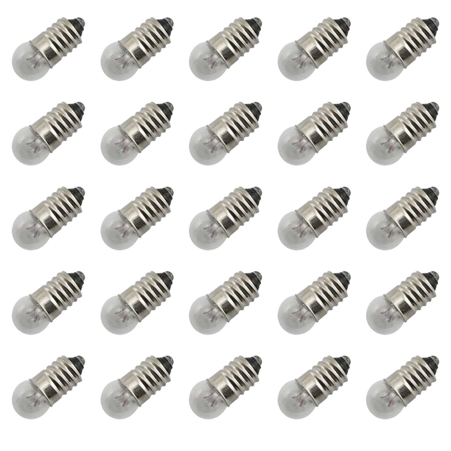 25-Pack E10 Small Screw Base Light Bulbs - 1.5V 0.3A Incandescent Indicator Bulbs for Flashlights, Electrical Experiments & Vintage Lamps - Perfect for DIY Projects, Science Labs & Emergency Lighting