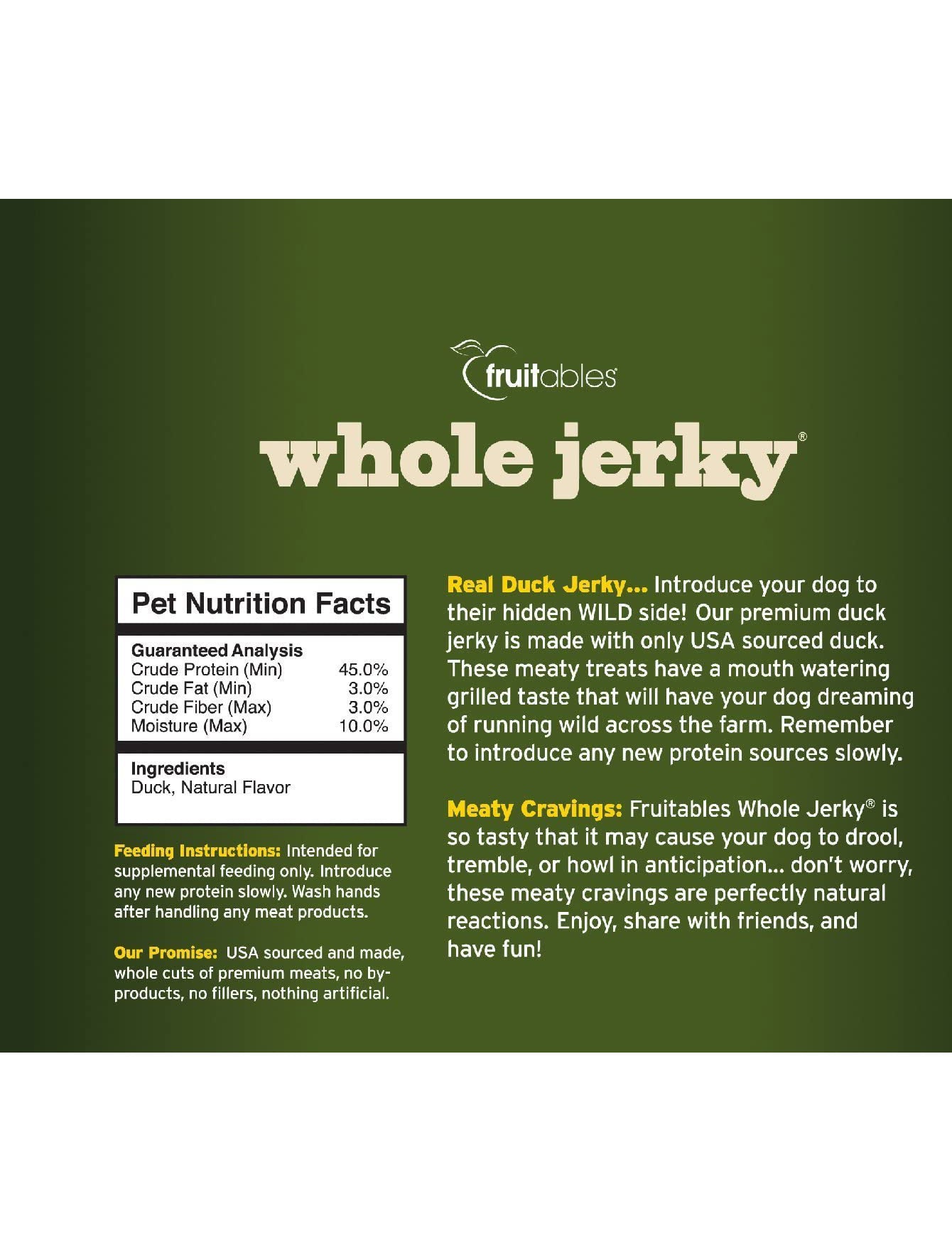 Fruitables Whole Jerky Grilled Duck Dog Treats 140g (5oz) - Healthy Natural Snacks for Small & Large Dogs - Perfect for Training Rewards and Daily Treats