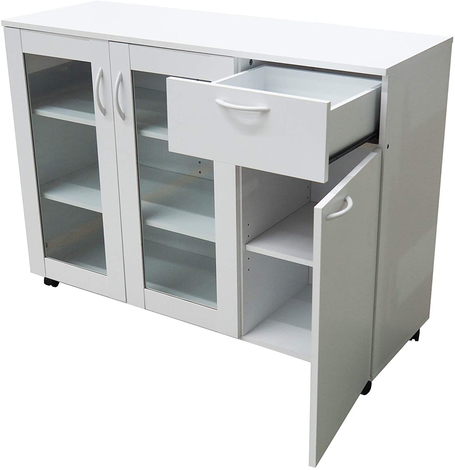 KB Designs White Kitchen Sideboard Buffet Storage Cabinet - Modern Farmhouse Dining Room Furniture for Home Organization & Entertaining