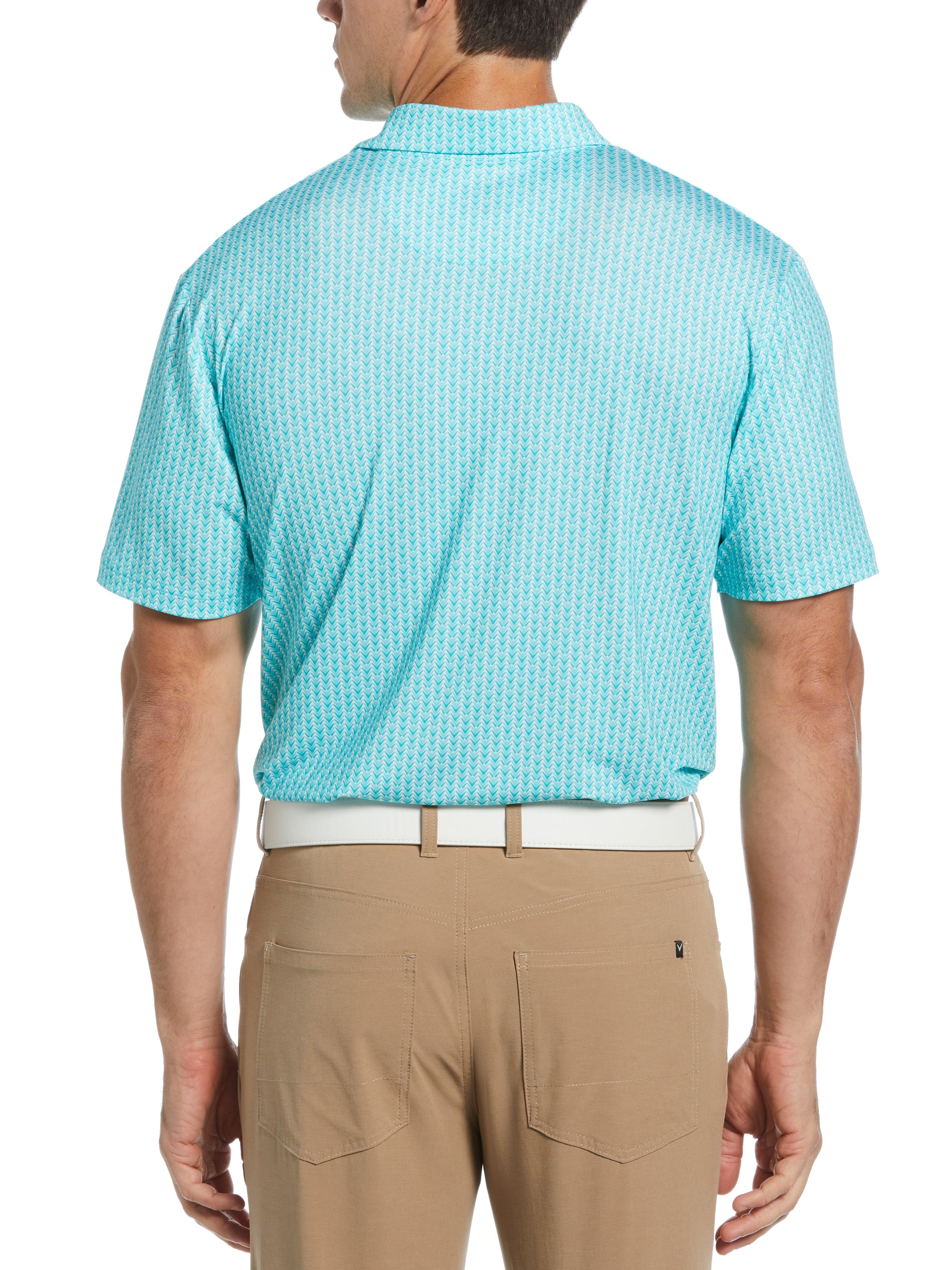 Men's Herringbone Print Polo Shirt - Casual Slim Fit Short Sleeve Button Down for Business & Weekend Wear