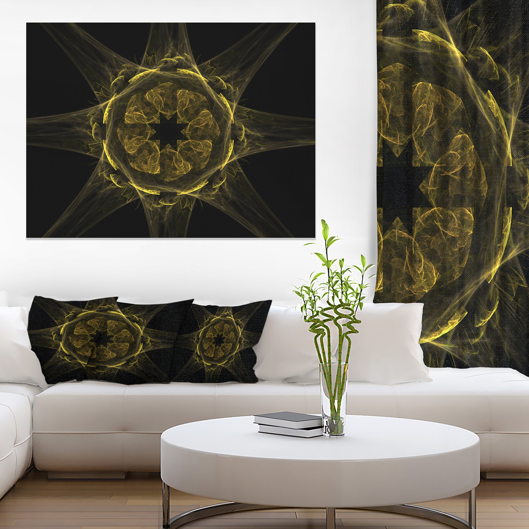 Glowing Golden Radial Fractal Flower Art Print - Modern Floral Canvas Wall Decor for Living Room, Bedroom & Office