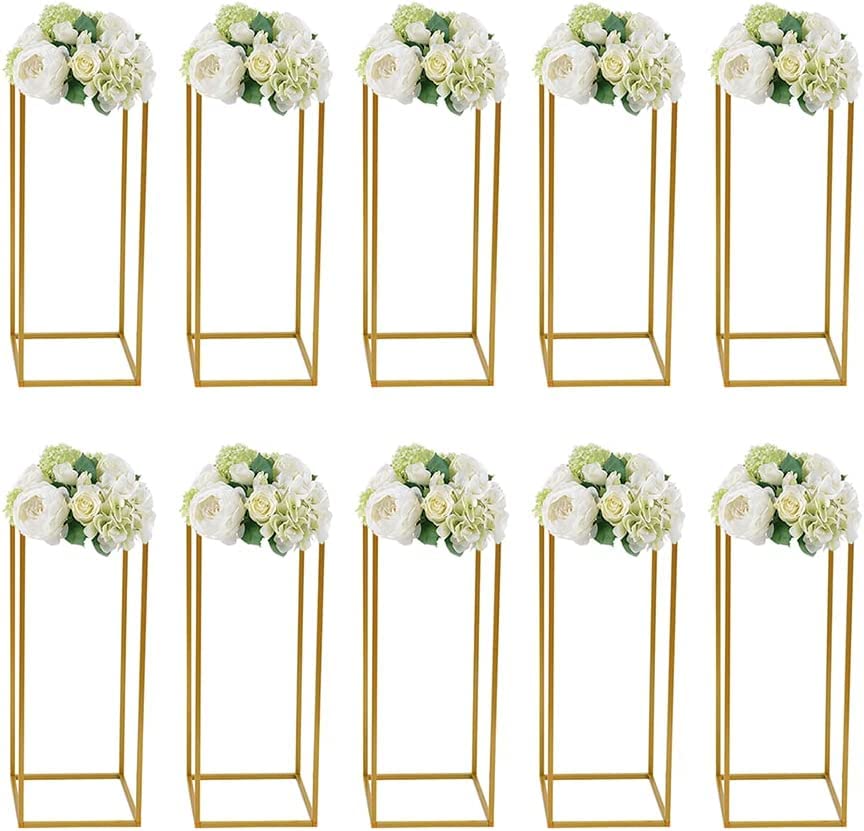 10PCS Gold Geometric Metal Flower Stand Vases for Wedding Centerpieces - 60cm Tall Table Decor for Wedding Party, Dinner, Reception & Home Decor