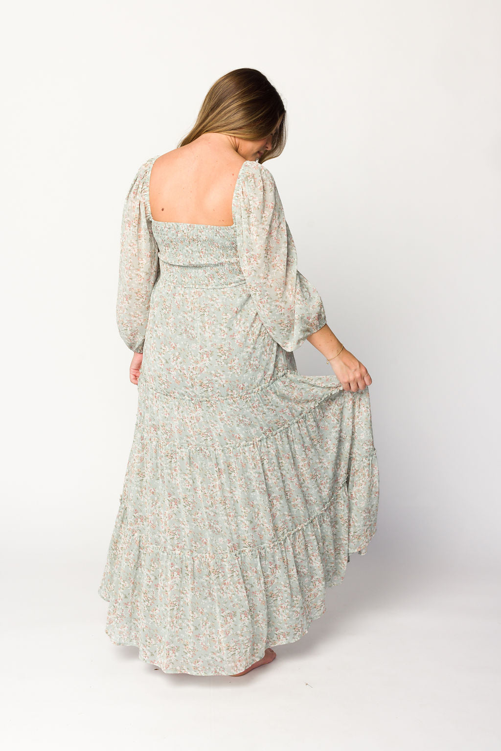 **Daphne Long Sleeve Maxi Dress - Floral Print in Sage, Pink & Ivory | Bump Friendly & Inclusive Sizing (XS-3XL) | Perfect for Maternity, Weddings & Casual Wear**