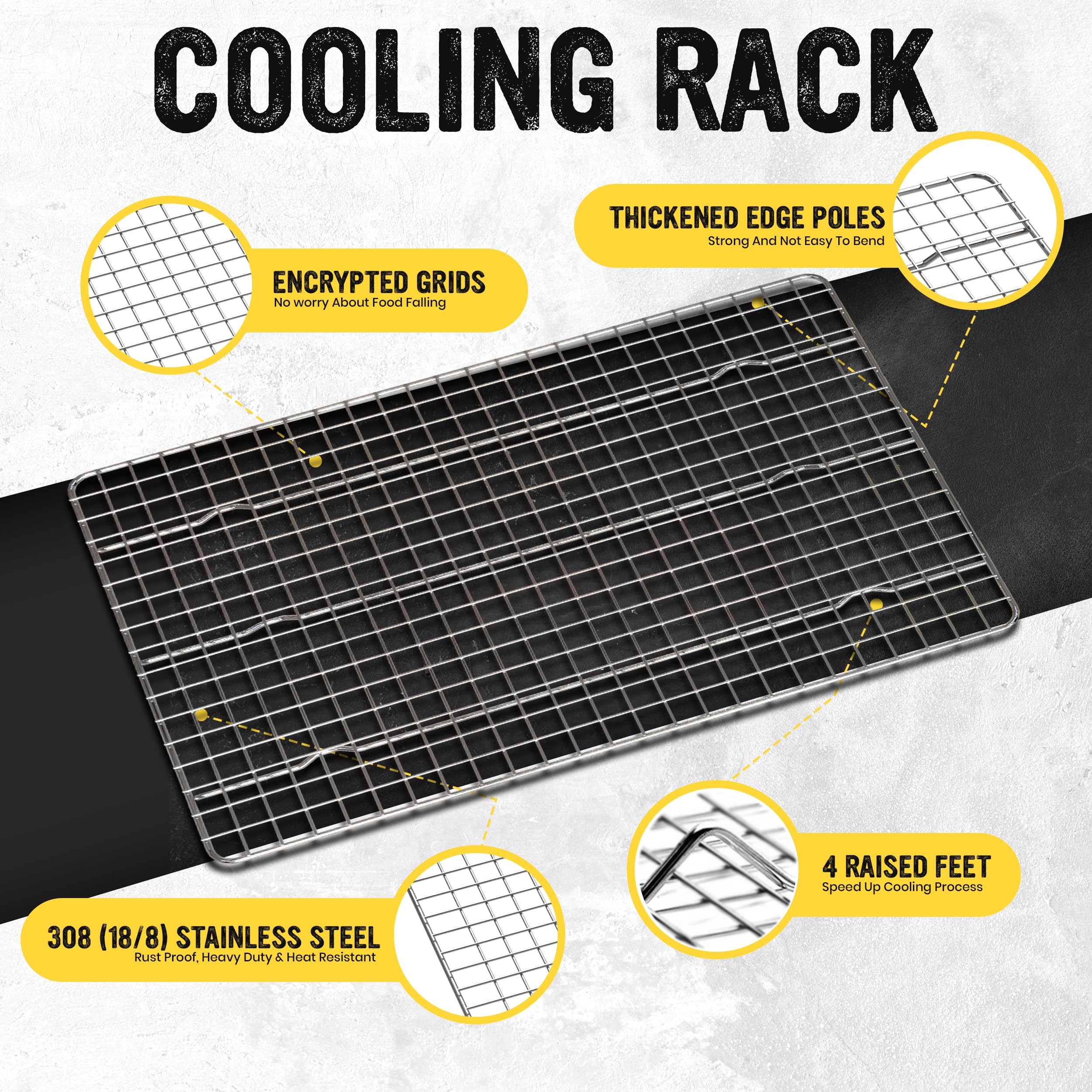 Stainless Steel Cooling Rack for Baking - 10x15 Inch Oven Safe Cookie & Jelly Roll Sheet Pan Rack - Perfect for Baking, Roasting, Grilling & Food Cooling - Ideal for Cookies, Cakes, Breads & Pastries