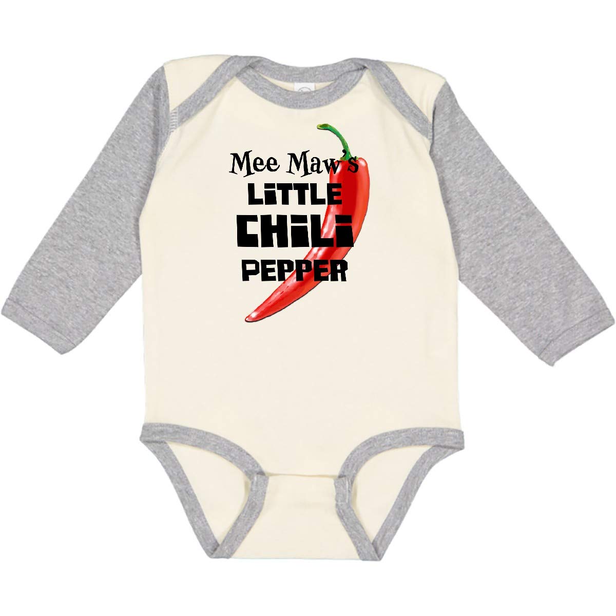 Inktastic Mee Maw's Little Chili Pepper Baby Long Sleeve Bodysuit - Soft Cotton Onesie for Infants, Cute Gift for Newborns & Toddlers - Perfect for Family Photos, Holidays & Everyday Wear
