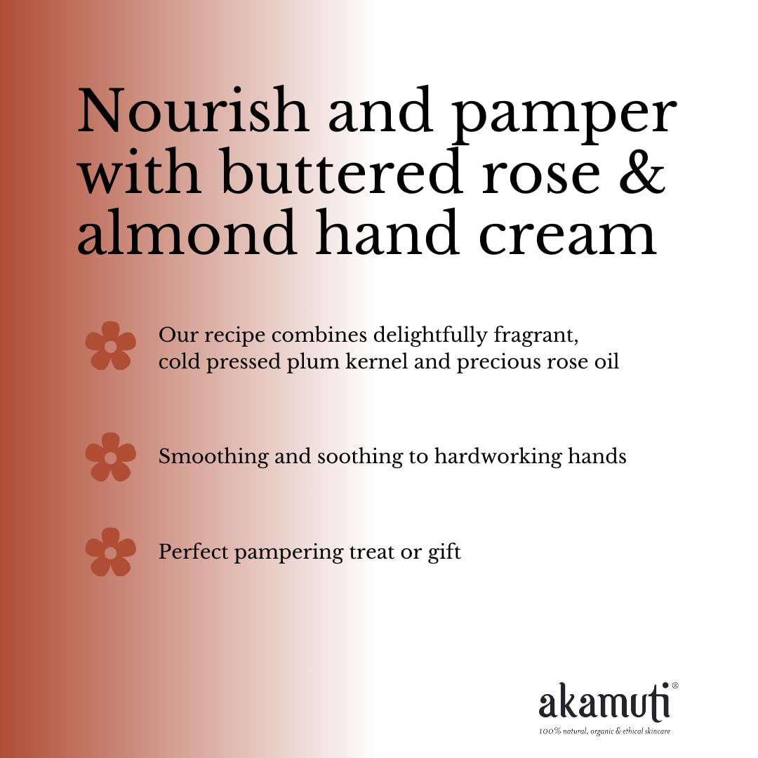 Akamuti Buttered Rose & Almond Hand Cream 50ml - Ultra Moisturizing & Nourishing for Dry Skin - Perfect for Winter Care, Office Use & Travel
