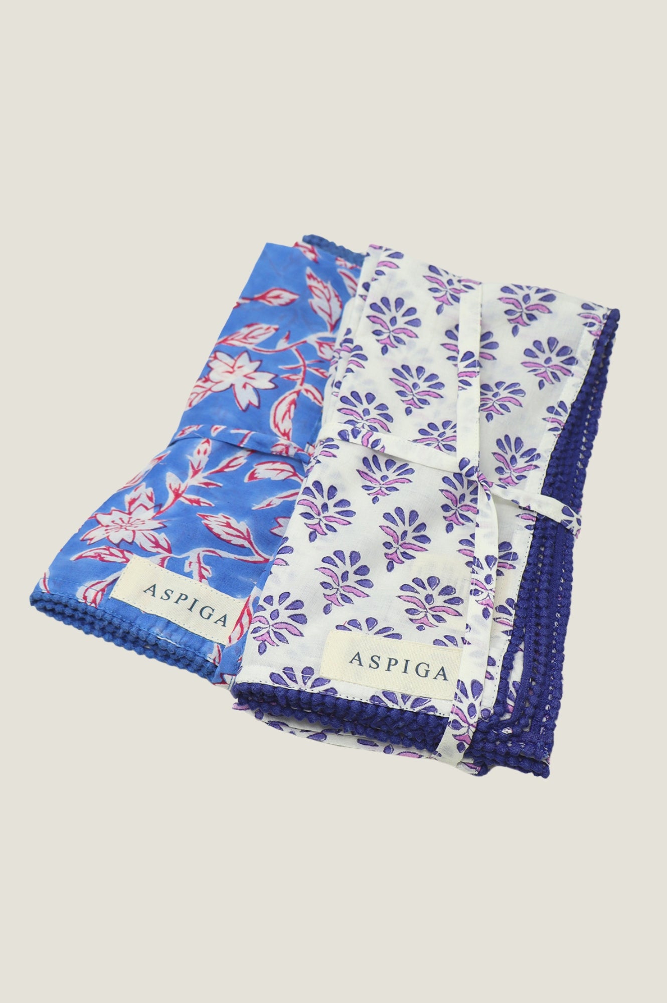 4-Pack Japanese Flower Marina Blue Block Print Napkins - Elegant Table Setting for Dining, Parties & Home Decor
