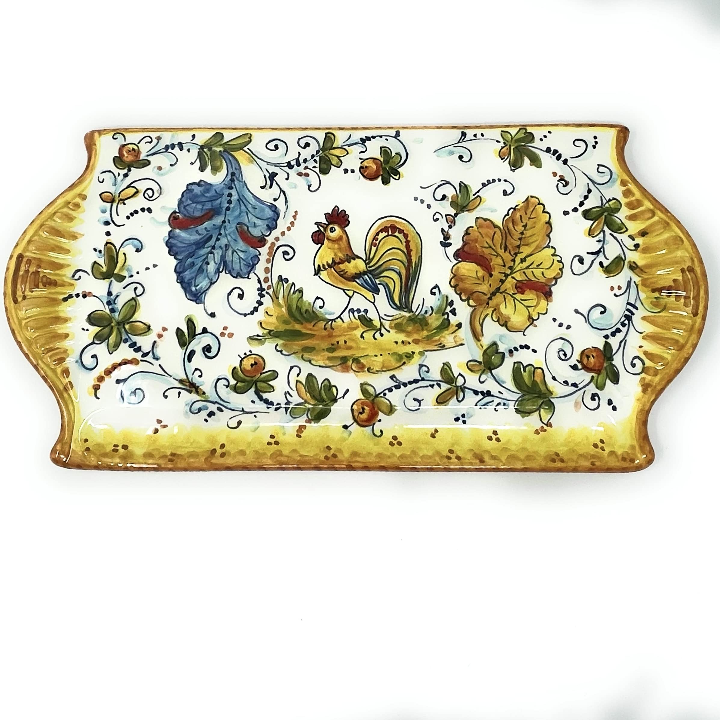 Hand Painted Italian Ceramic Cheese Tray - Rooster Pattern Appetizer Plate from Montelupo, Tuscany | Authentic Florence Pottery for Charcuterie Boards & Entertaining | Made in Italy
