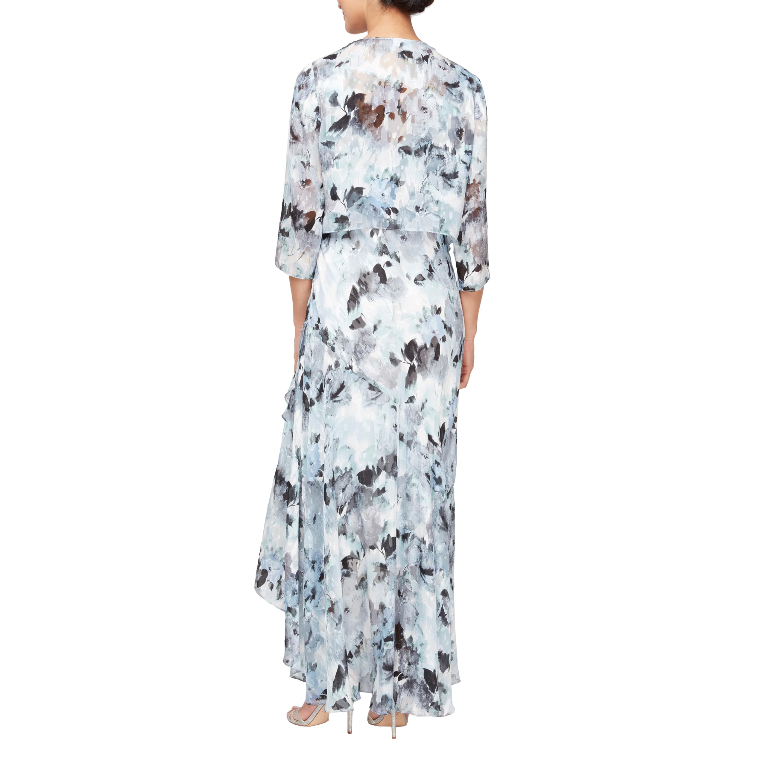 Alex Evenings Women's Sleeveless Printed Chiffon Midi Dress with Jacket - Mother of The Bride Spring/Summer Formal Gown with High-Low Hemline - Perfect for Weddings, Cocktail Parties & Special Occasions