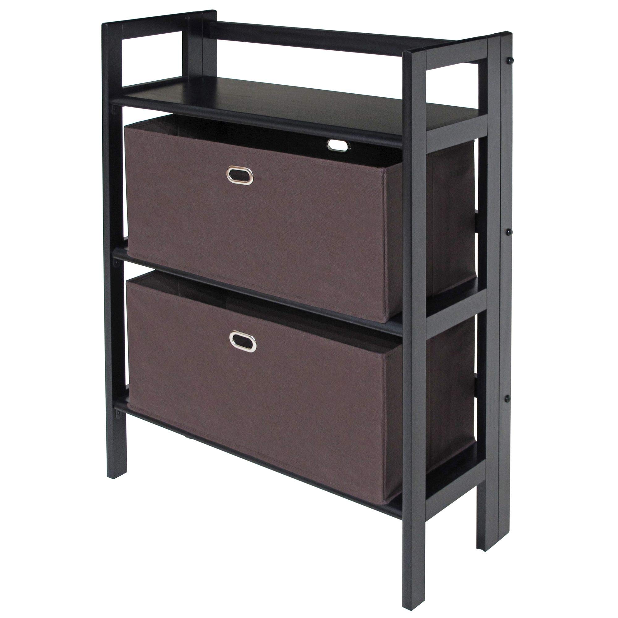Modern Torino 3-Piece Folding Bookcase Set with Fabric Baskets - Space-Saving Storage Solution for Living Room, Bedroom, or Home Office