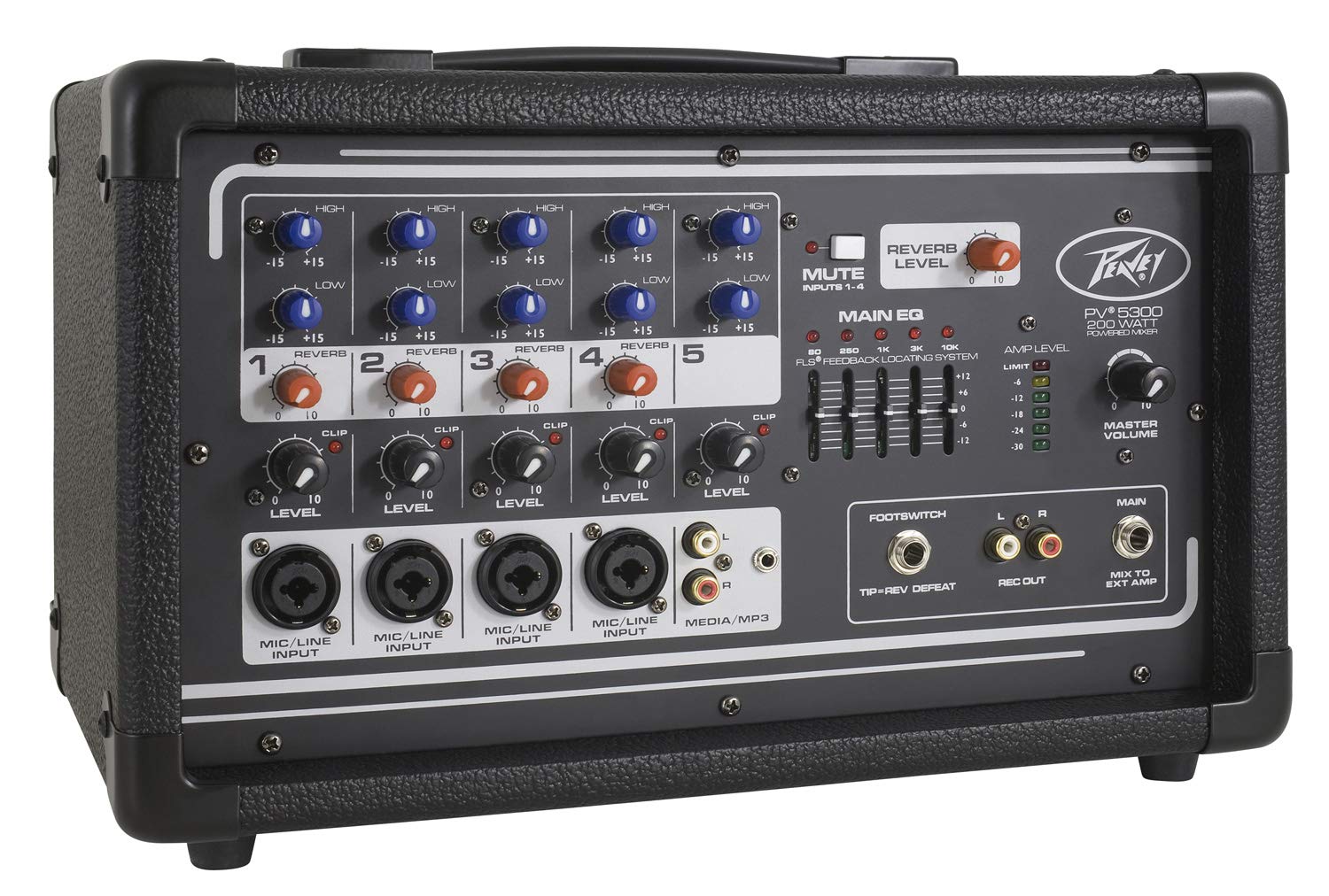Peavey PV 5300 5-Channel Powered Mixer with Built-In Effects - Professional Audio Mixing for Live Bands, DJs & Events