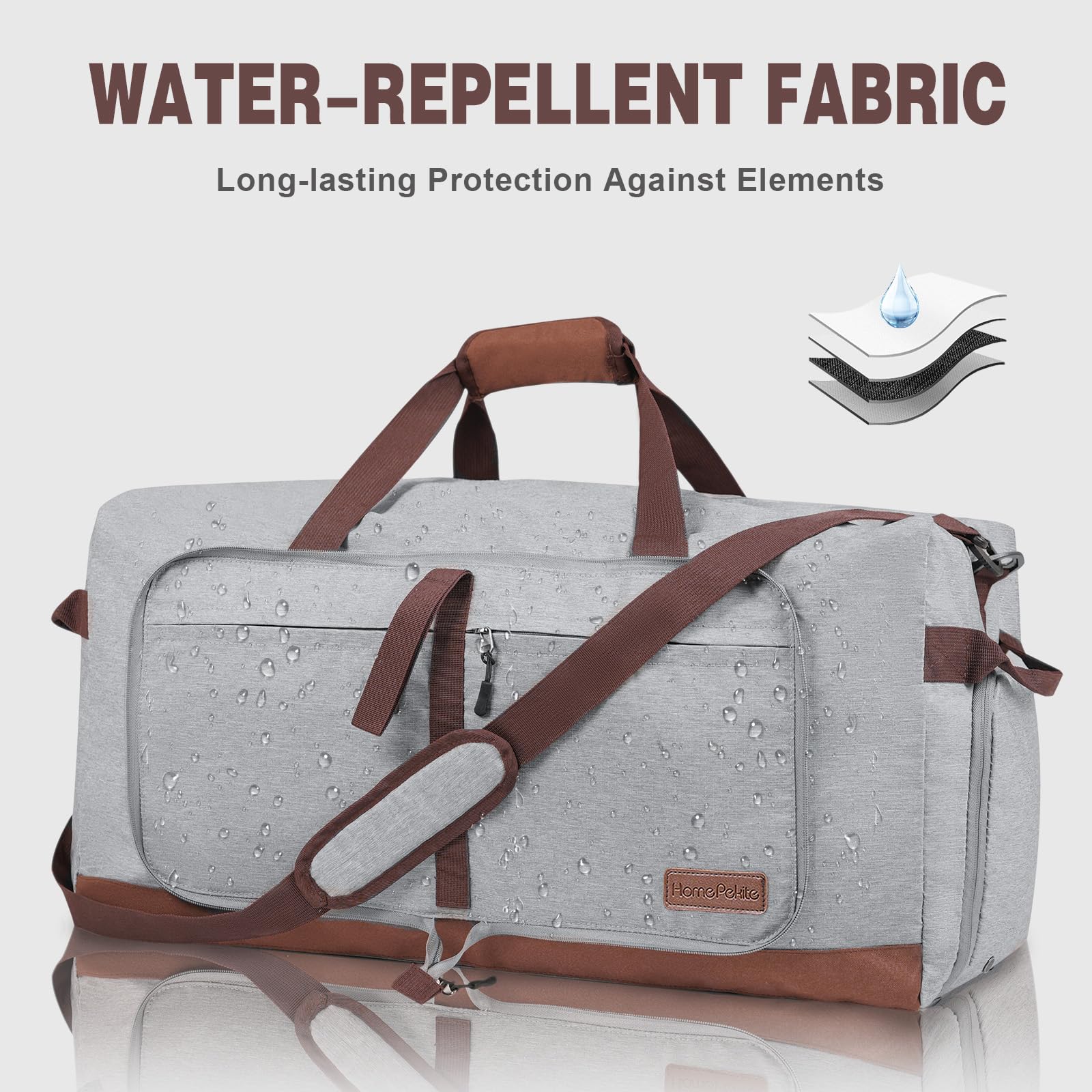 120L Large Foldable Waterproof Duffle Bag for Travel, Gym, Camping & Beach - Collapsible Packable Duffel Bag with Shoe Compartment for Men & Women (Grey) - Perfect for Sports, Swimming Pool & Outdoor Adventures