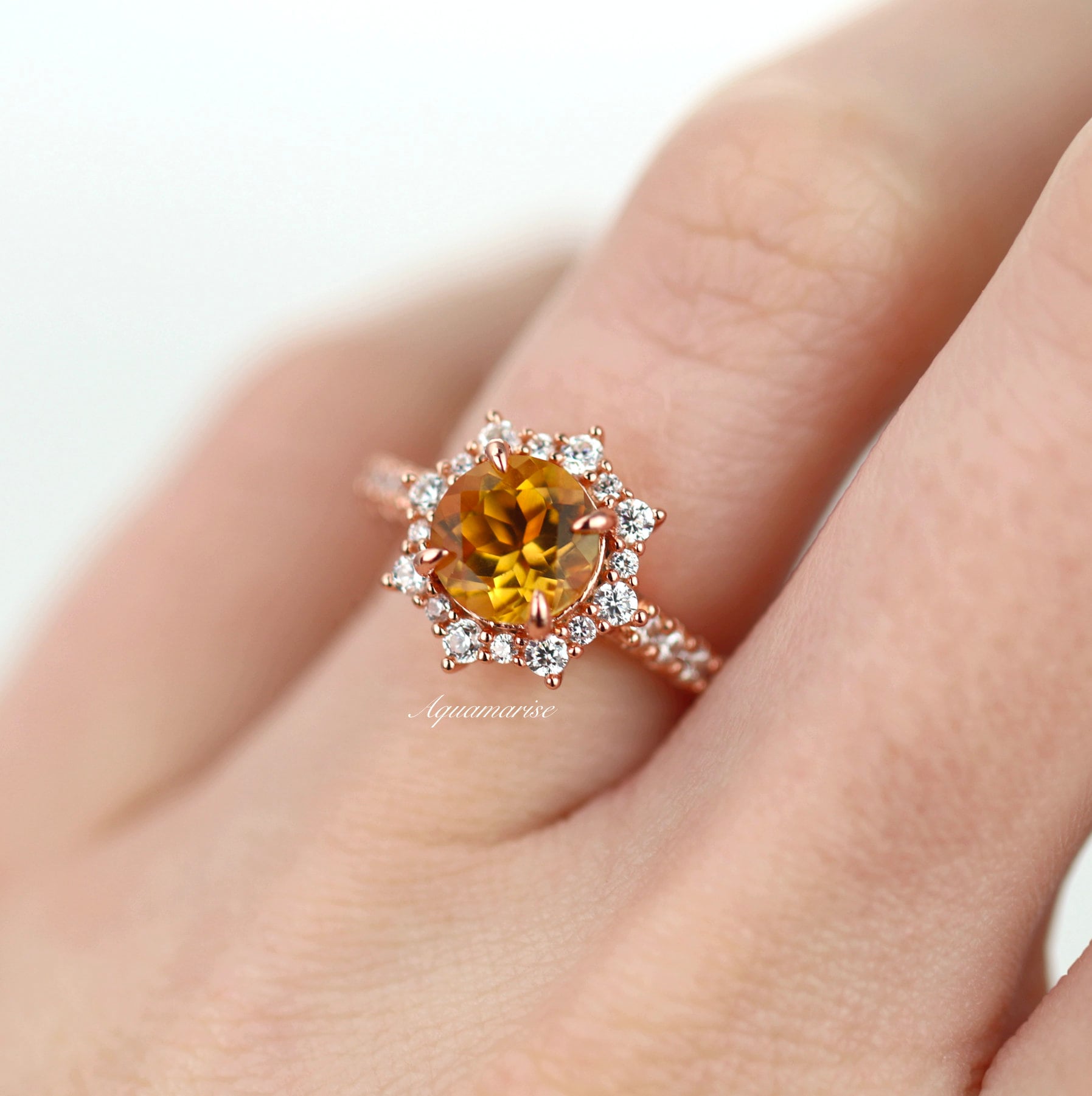 14K Rose Gold Vermeil Citrine Ring for Women - Elegant Aster Design, Perfect for Everyday Wear & Special Occasions