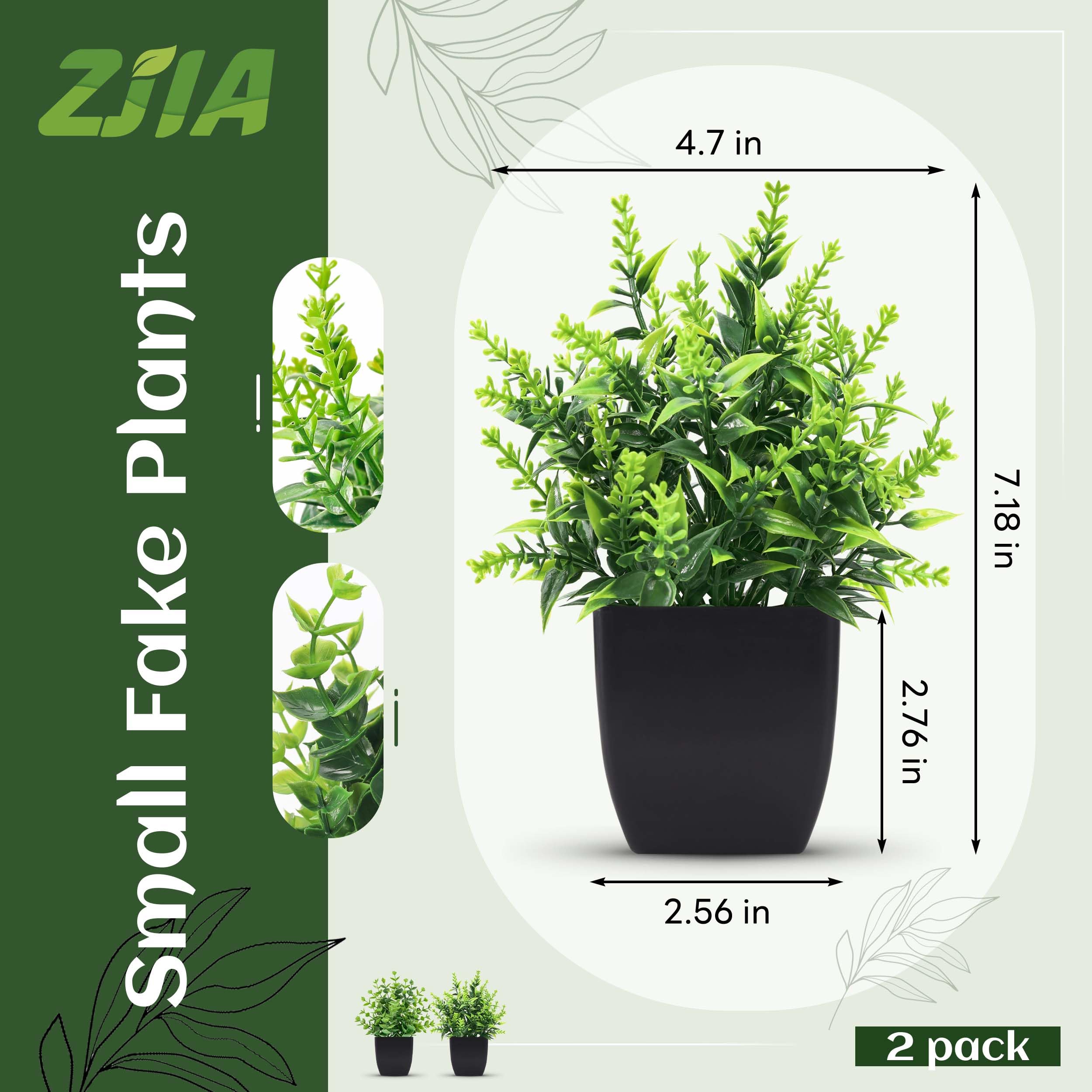 2 Pack Small Fake Plants - Black Artificial Greenery for Bathroom, Bedroom, Kitchen Decor | Home Accessories for Modern Interior Design