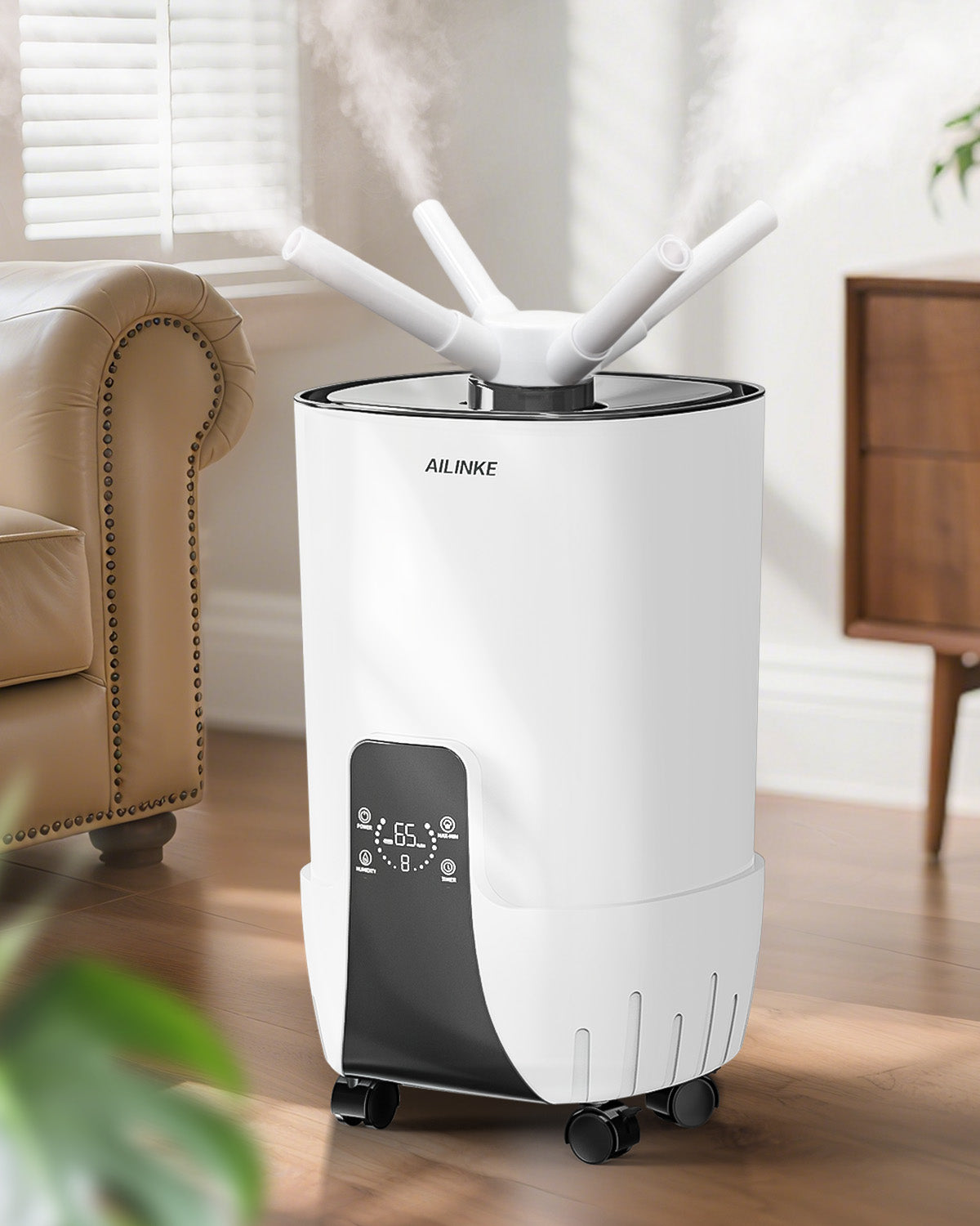4.2Gal/16L Large Room Cool Mist Humidifier for Bedroom & Home up to 2000 sq.ft - Top Fill Design with 3 Stainless Steel Atomizers & 360° Nozzle - Perfect for Commercial Spaces, Offices, Plant Care and Whole House Humidification - White
