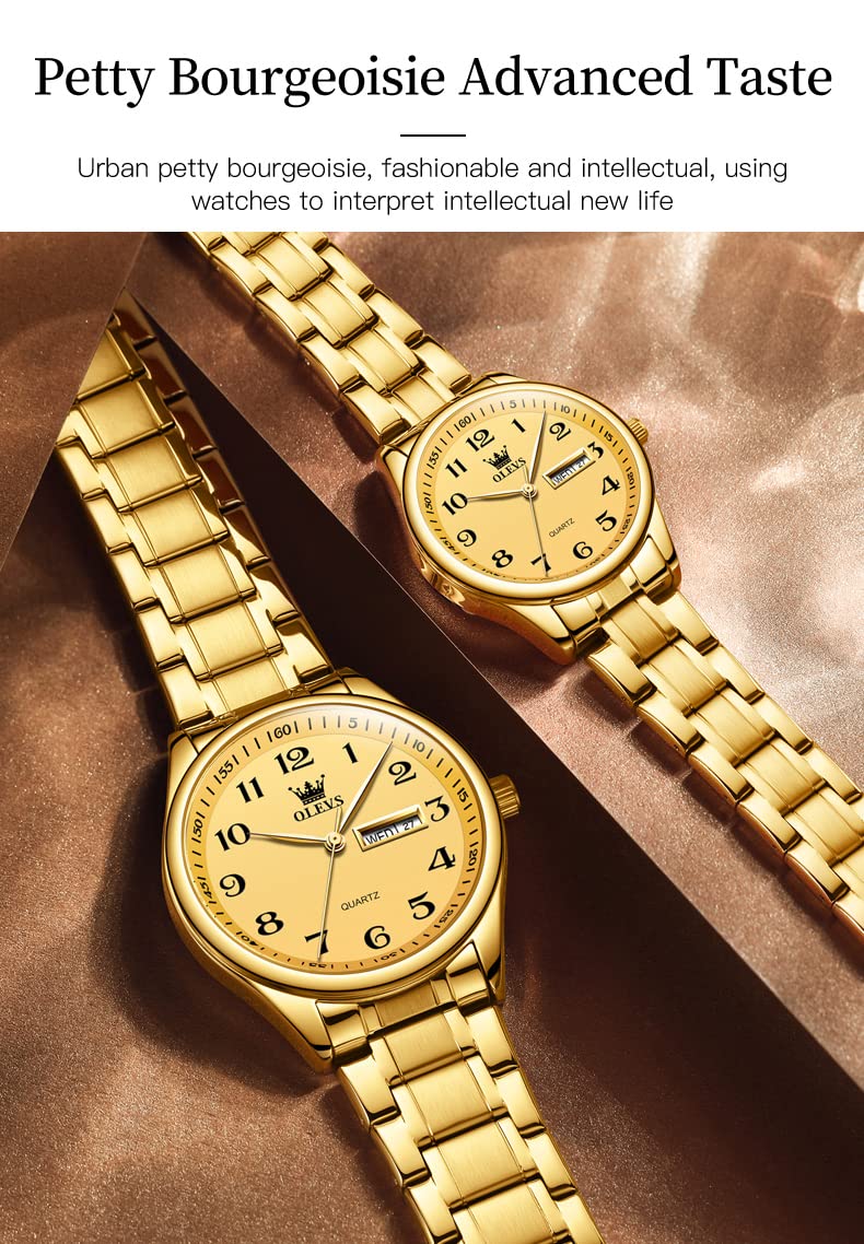 OLEVS Valentine's Day Couple Watches Set - His and Hers Stainless Steel Quartz Watches with Luminous Hands, Date Window & 3ATM Waterproof - Perfect Romantic Gift for Wedding, Anniversary & Special Occasions