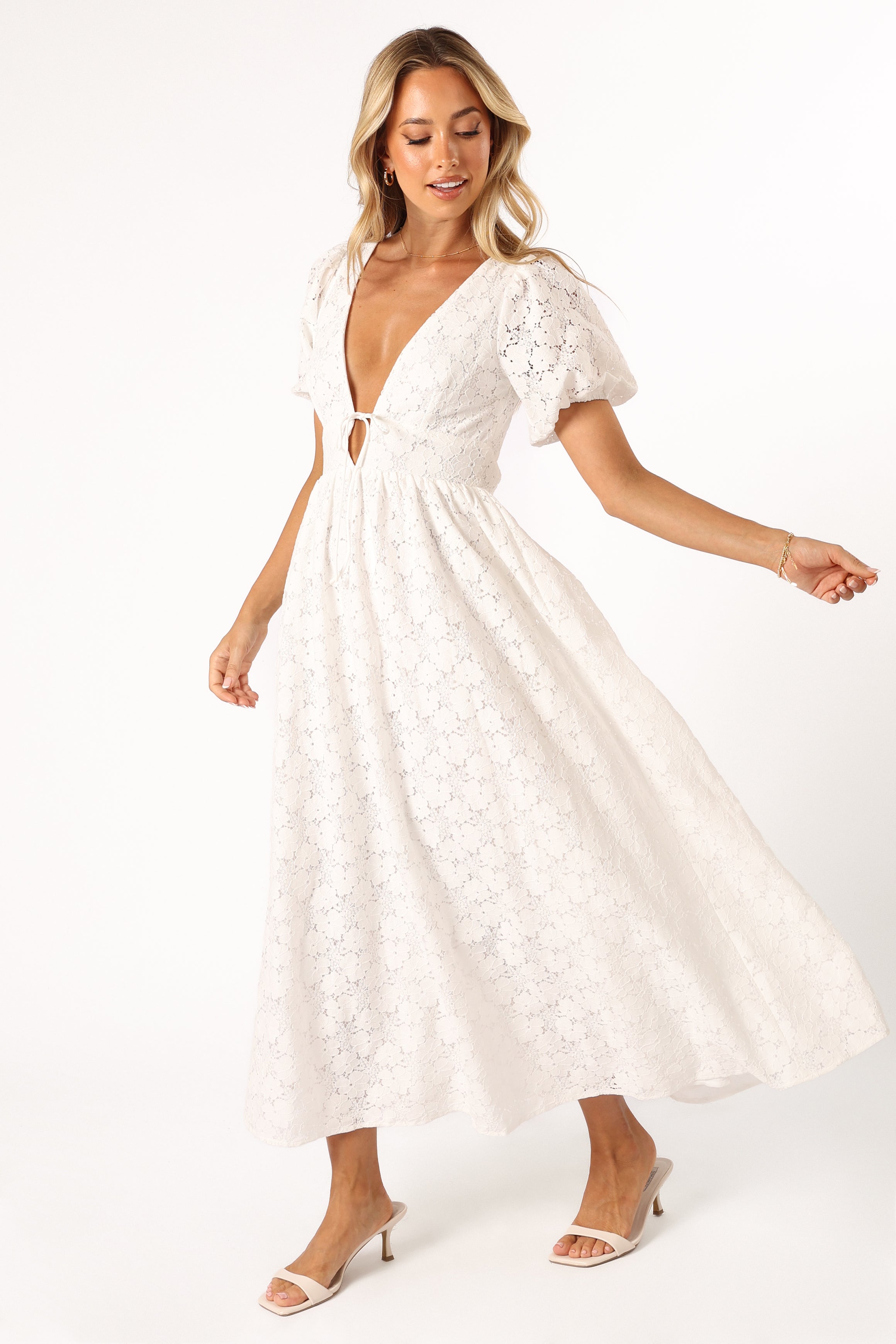 Ayden Midi Dress in White - Elegant Flowy Summer Dress for Women | Perfect for Weddings, Parties & Casual Outings