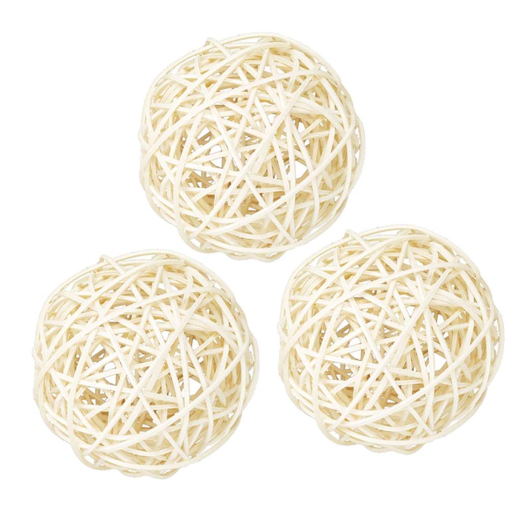 Fenteer 3-Piece Large White Wicker Rattan Balls (60-100mm) - Decorative Bowl Fillers, Vase Filler, Coffee Table Centerpiece, Wedding & Party Decor - Perfect for Home Decor, Table Settings, and Event Styling (8cm, White)