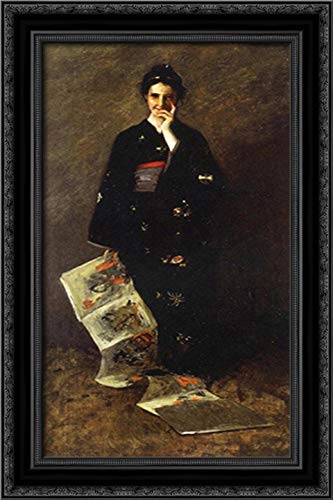 16x24 Japanese Book Black Ornate Wood Framed Canvas Art Print by William Merritt Chase - Perfect for Living Room, Bedroom & Office Wall Decor
