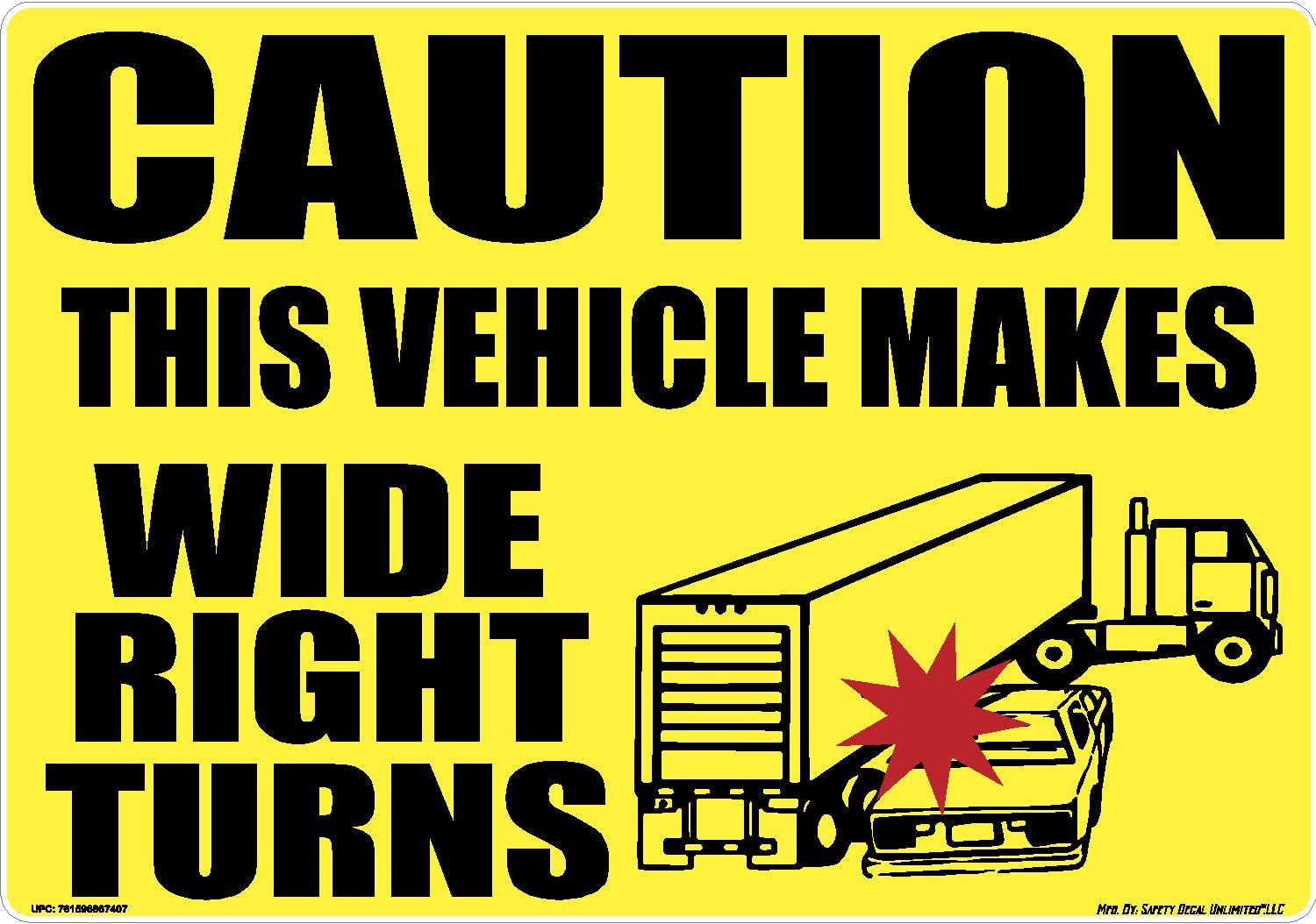 Caution Wide Right Turns Sticker - Heavy Duty Safety Decal for 18 Wheeler Trailers & Construction Trucks | Made in USA | Perfect for Trucking Companies & Road Safety Awareness