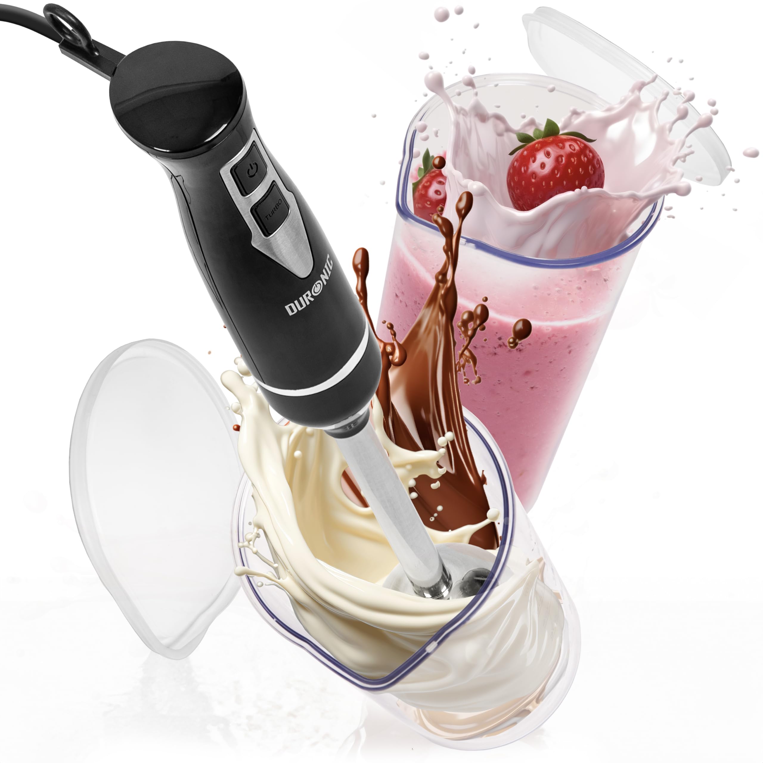 Duronic HB35C 350W Electric Hand Blender with Stainless Steel Blades | 40cm Immersion Stick Blender | 600ml Mixing Cup | Perfect for Baby Food, Smoothies, Soups & Baking | Lightweight & Powerful Kitchen Tool