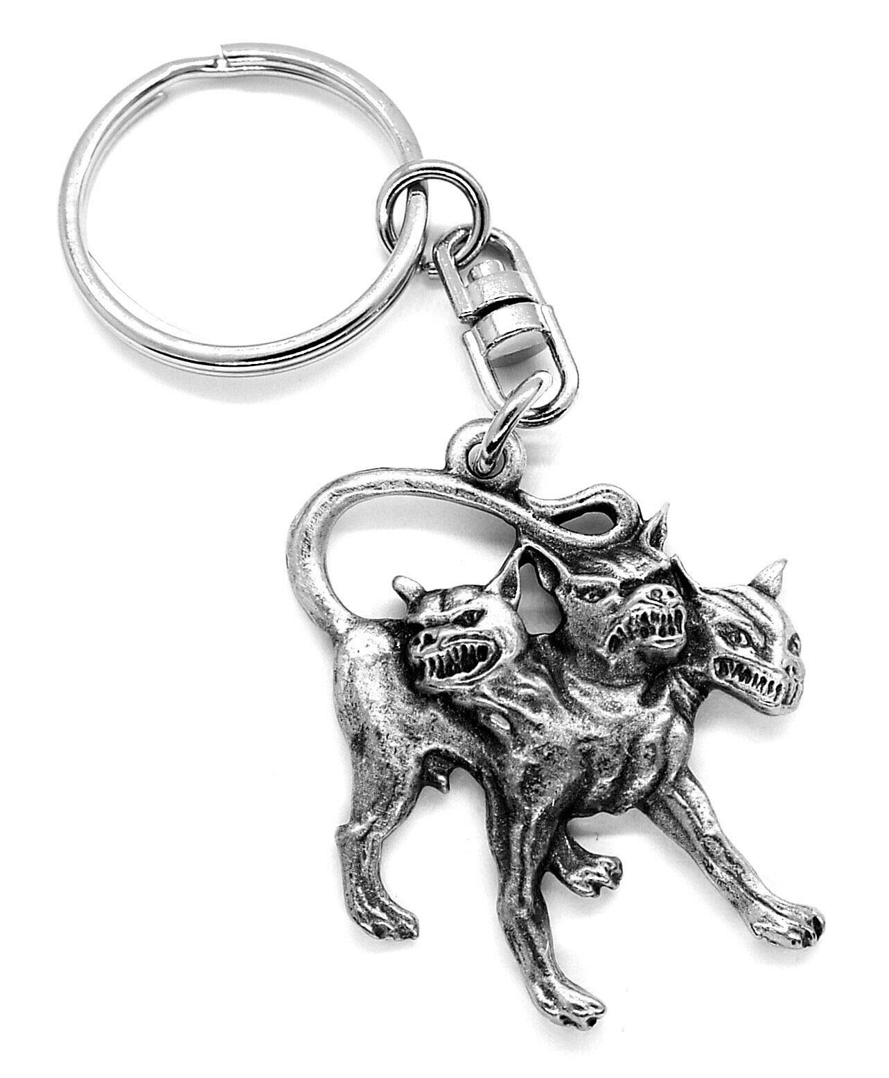 Fine Pewter Cerberus Hound of Hades Keychain with Gift Pouch, Mythological Gift for Dog Lovers and Collectors