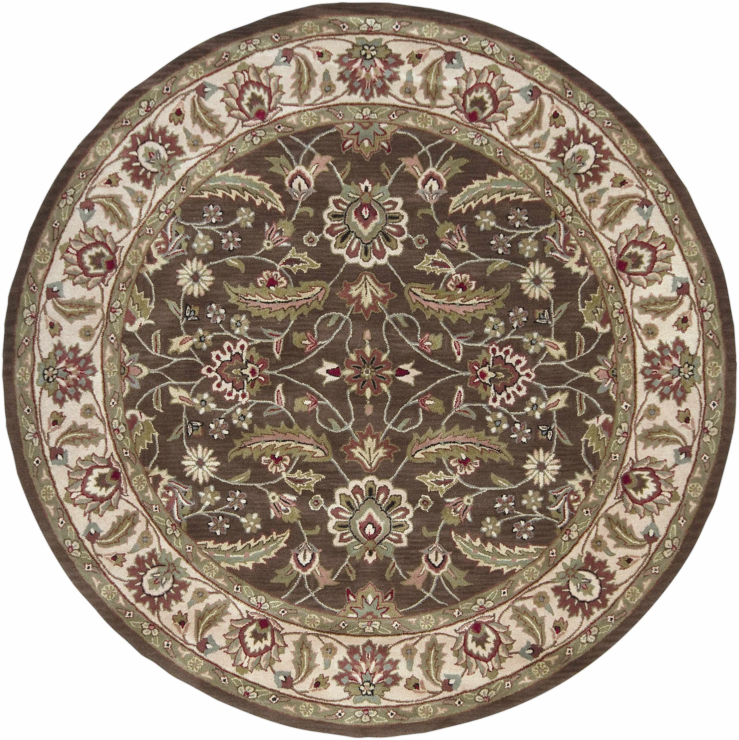 Hauteloom Eupora Wool Round Area Rug 8' - Traditional Brown Black Red Design - Soft & Durable for Living Room, Bedroom, Office - Perfect for Home Decor & Cozy Spaces