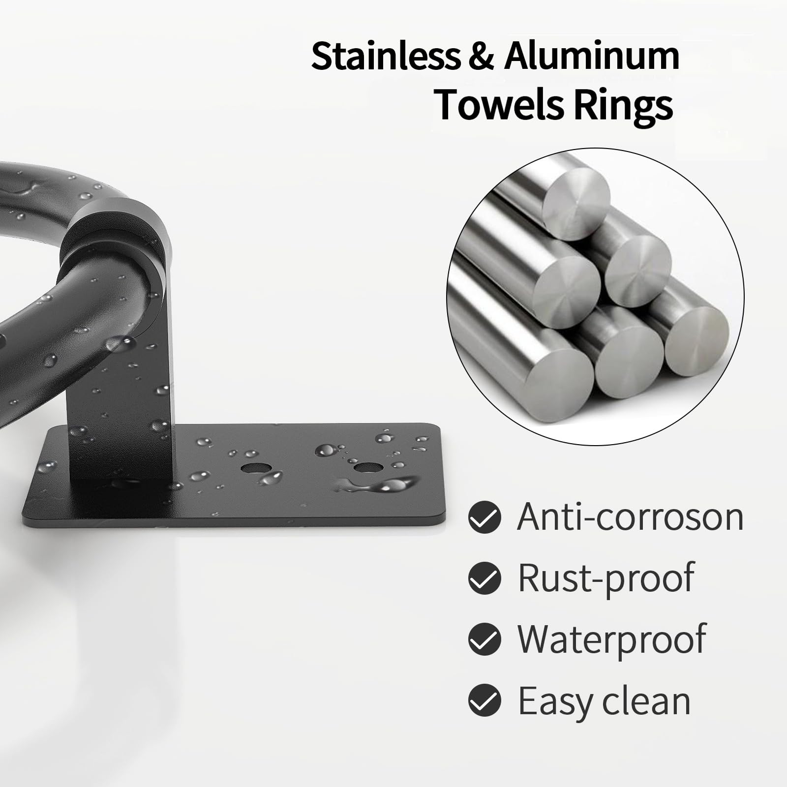 Black Towel Ring - Rustproof Wall Mounted Hand Towel Holder for Bathroom & Kitchen - Round Bathroom Accessory for Hanging Towels - Perfect for Spa, Guest Bath & Laundry Room Organization