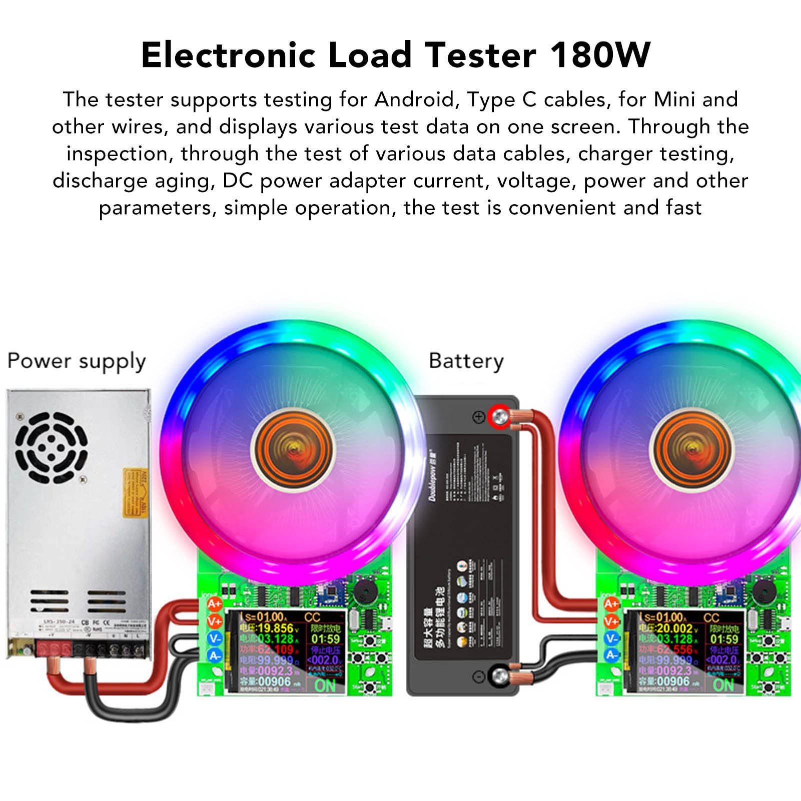 Brilluxa 180W DC USB Adjustable Electronic Load Tester - Constant Current Discharge Power Tester & Battery Capacity Monitor | Precision Battery Testing Equipment for RC Cars, Solar Panels & DIY Electronics Projects