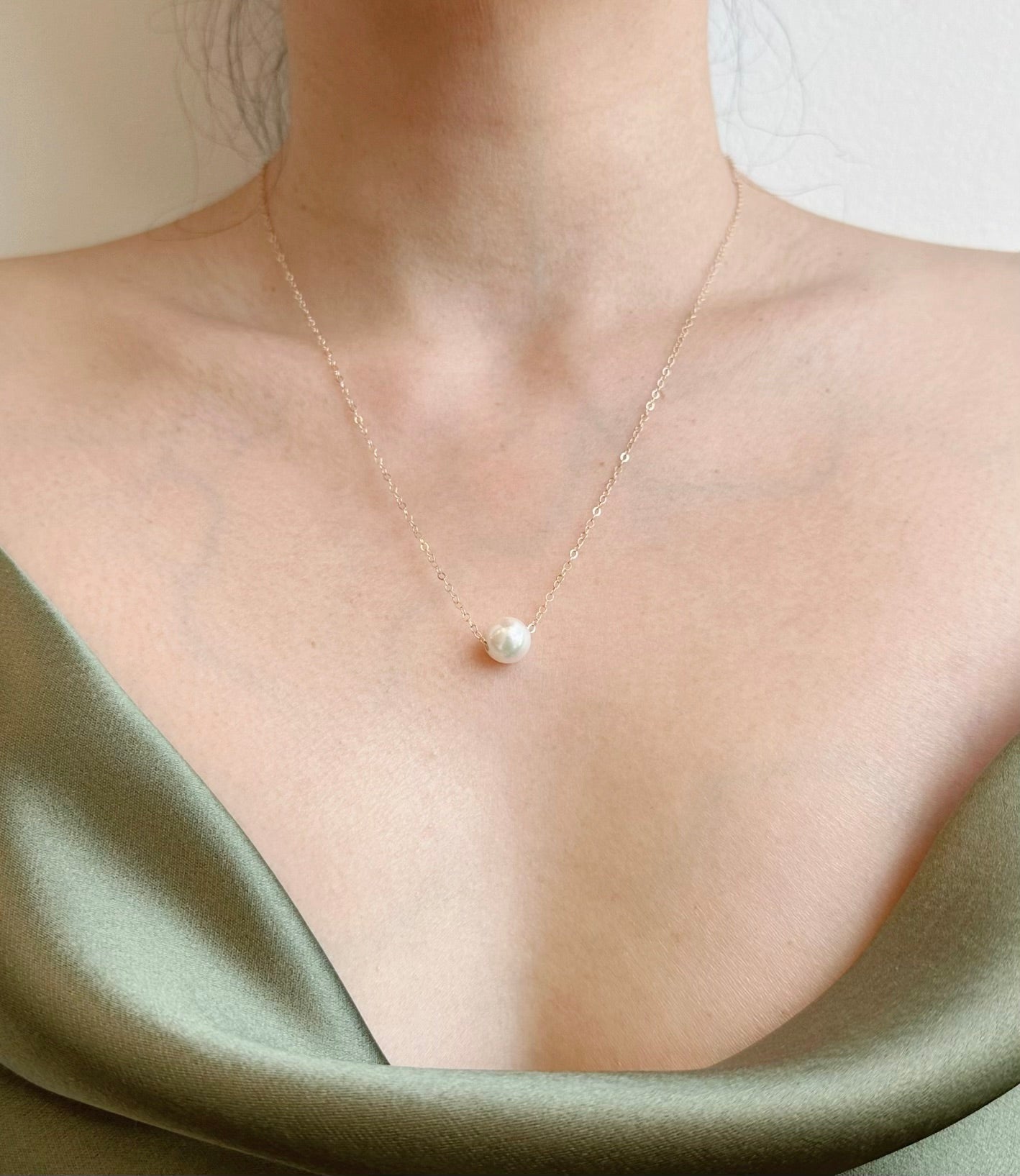 Elegant 14K Gold Single Akoya Pearl Necklace - Organic Minimalist Jewelry for Women | Perfect for Weddings, Anniversaries & Special Occasions