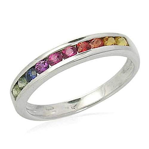 Equalli LGBT Rainbow Pride Sterling Silver Sapphire Rings for Gay & Lesbian Couples - Perfect for Pride Month, Weddings & LGBTQ+ Celebrations