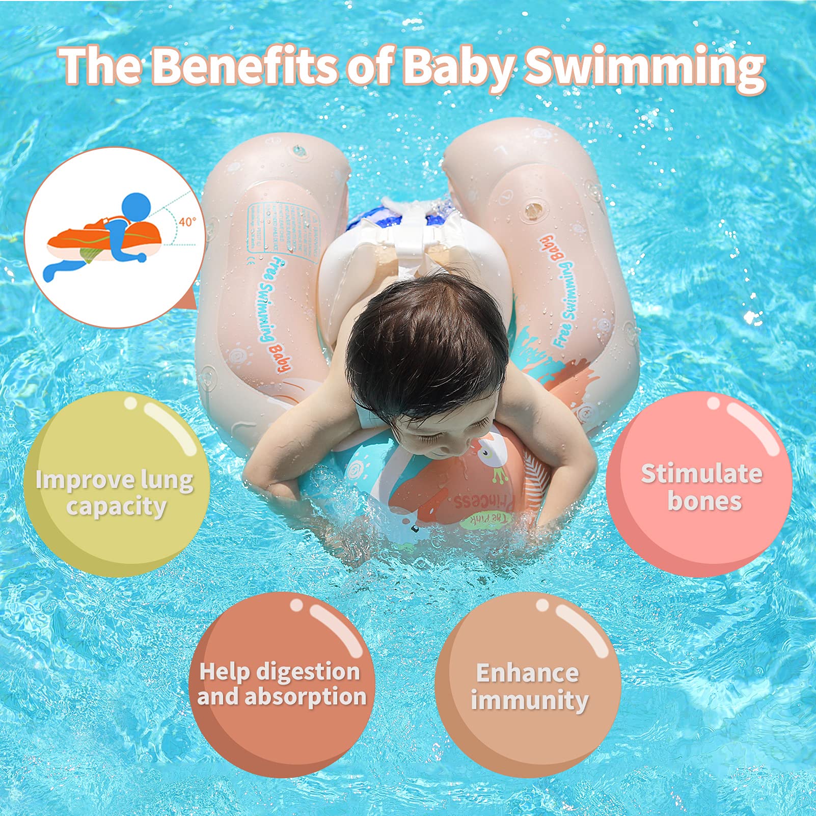 Free Swimming Baby Inflatable Float with Sun Canopy - Large Pink Pool Floaties for Infants 3-36 Months, Perfect for Backyard Pools, Beach Trips & Summer Water Play
