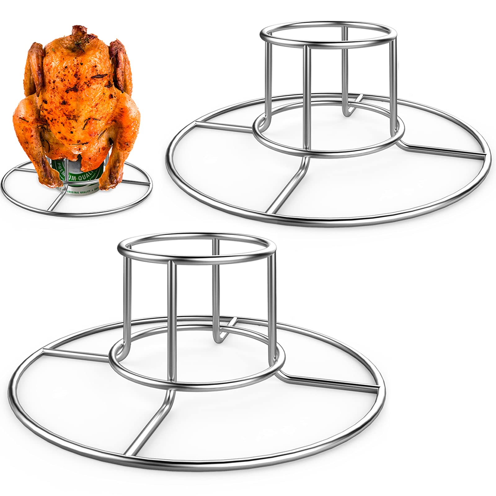 Stainless Steel Beer Can Chicken Rack for Smoker & Grill - Heavy Duty Chicken Stand Holder - 2 Pack for BBQ, Roasting & Outdoor Cooking