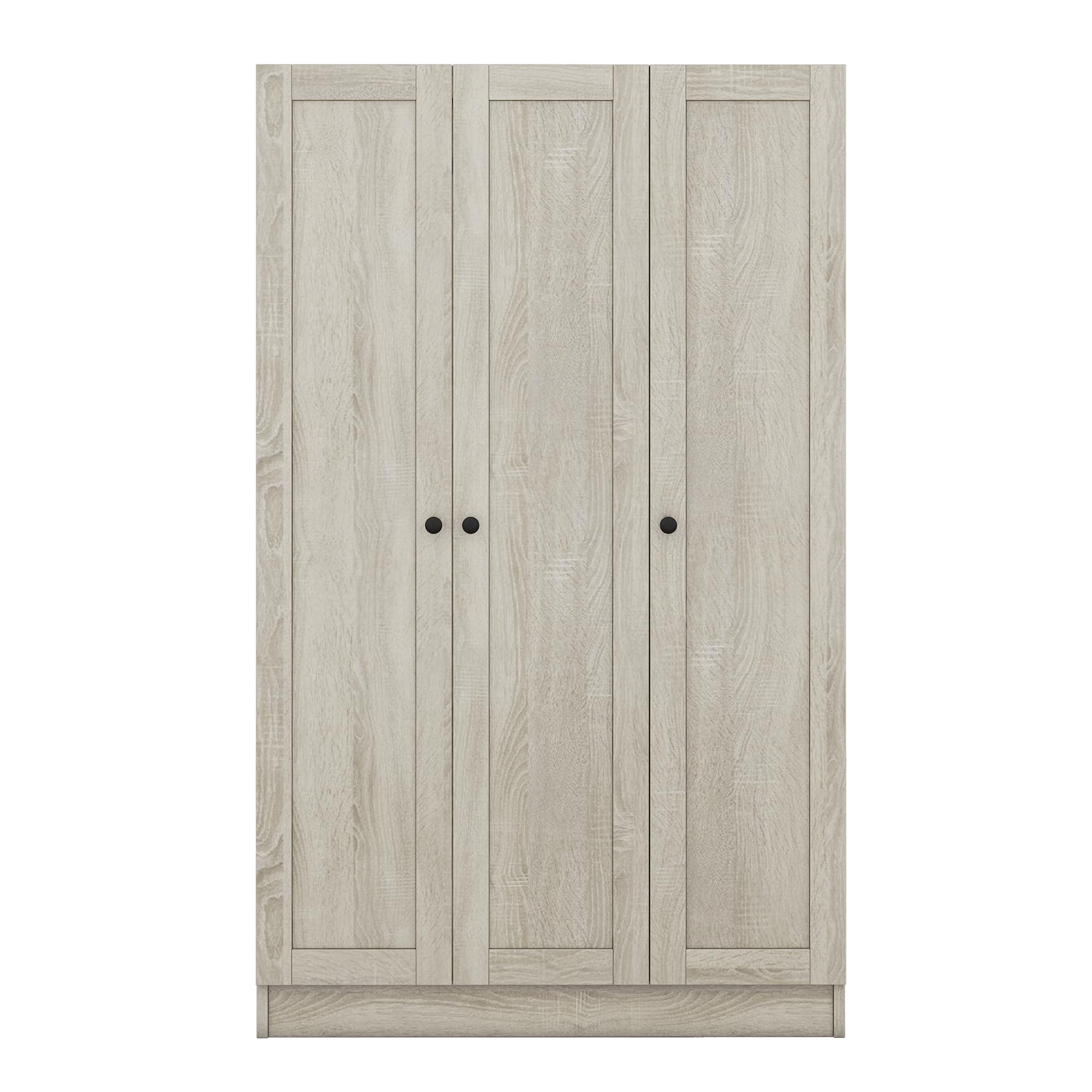 SOFTSEA 3 Door Freestanding Wardrobe Closet with Shelves & Hanging Rod - Wood Clothes Organizer Cabinet for Bedroom, Grey | Perfect for Small Spaces, Guest Rooms & Apartment Storage