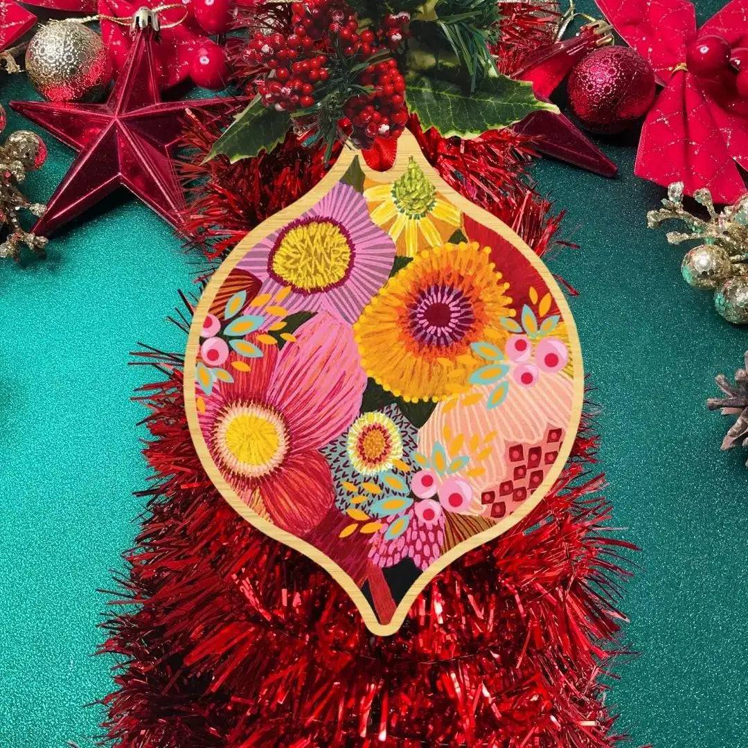 Golden Bunch Australian Christmas Card & Bauble - Festive Holiday Greeting Card with Ornament for Xmas Tree Decorations, Gift Wrapping & Holiday Home Decor