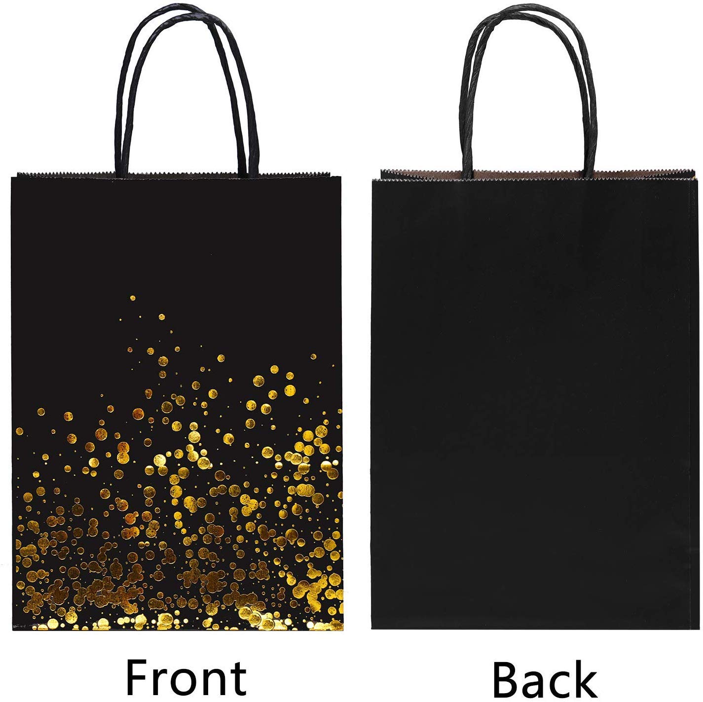 30 Pack Cooraby Gold & Black Polka Dot Kraft Paper Bags with Handles - Eco-Friendly Party Favor Bags for Weddings, Birthdays, Baby Showers & Gift Packaging