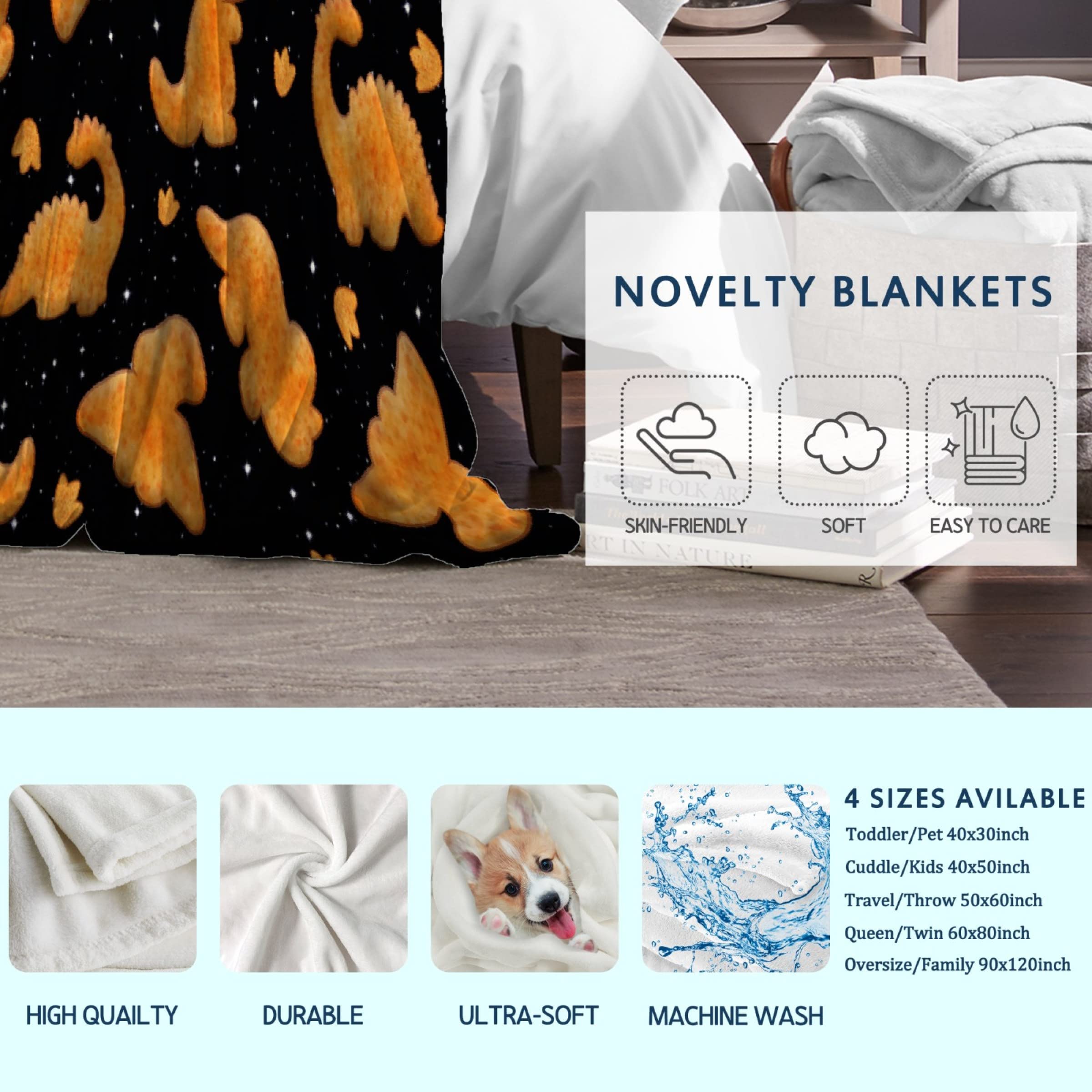 Dino Chicken Nuggets Throw Blanket - Ultra Soft Plush Flannel Blanket for Kids & Adults | Warm Cozy Bed Quilt & Couch Sofa Decor | 40