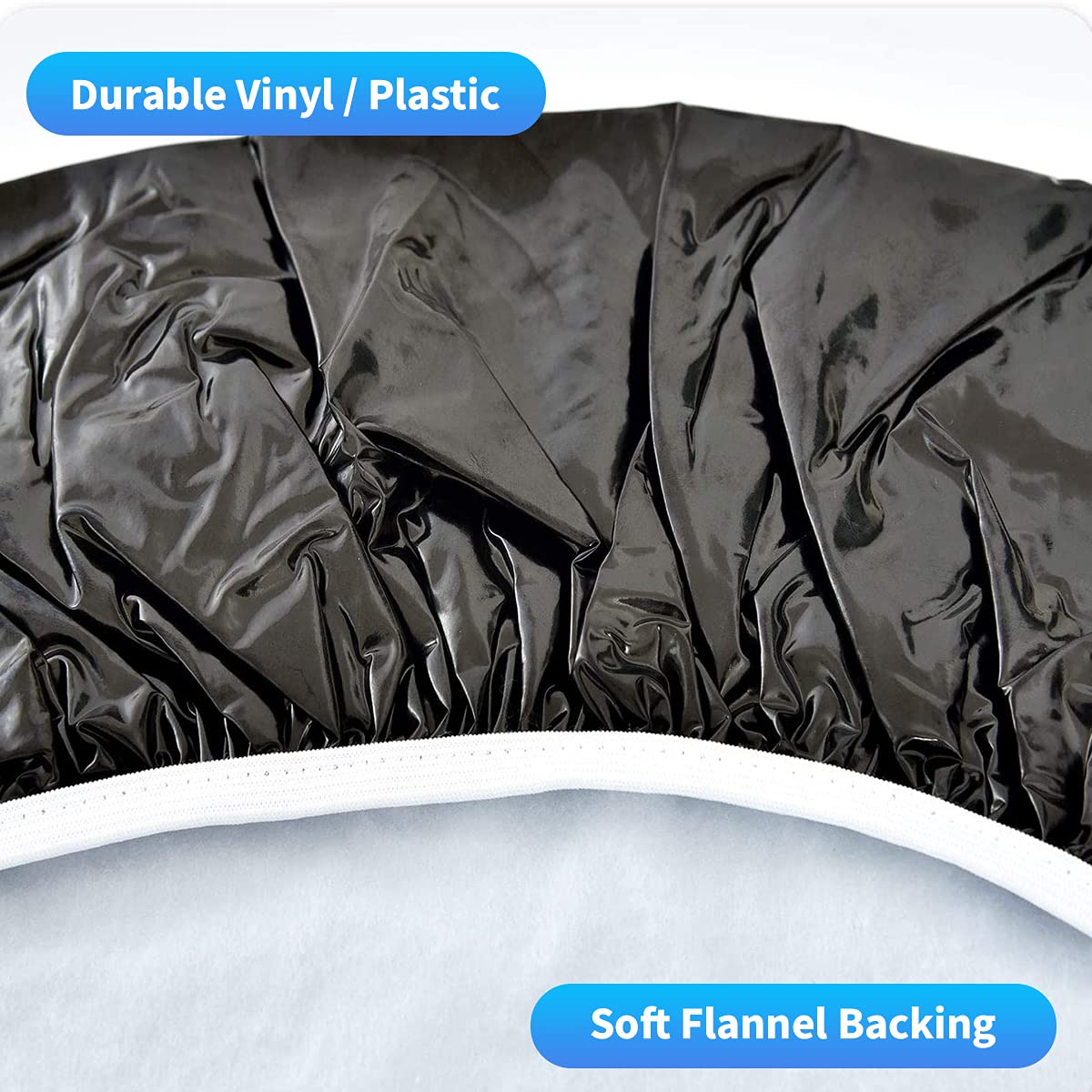 Waterproof Round Plastic Vinyl Tablecloth with Flannel Backing & Elastic Edge - Fitted Dining Table Protector for Kitchen, Restaurant or Outdoor Use (Black, Small 36-42 Inch)