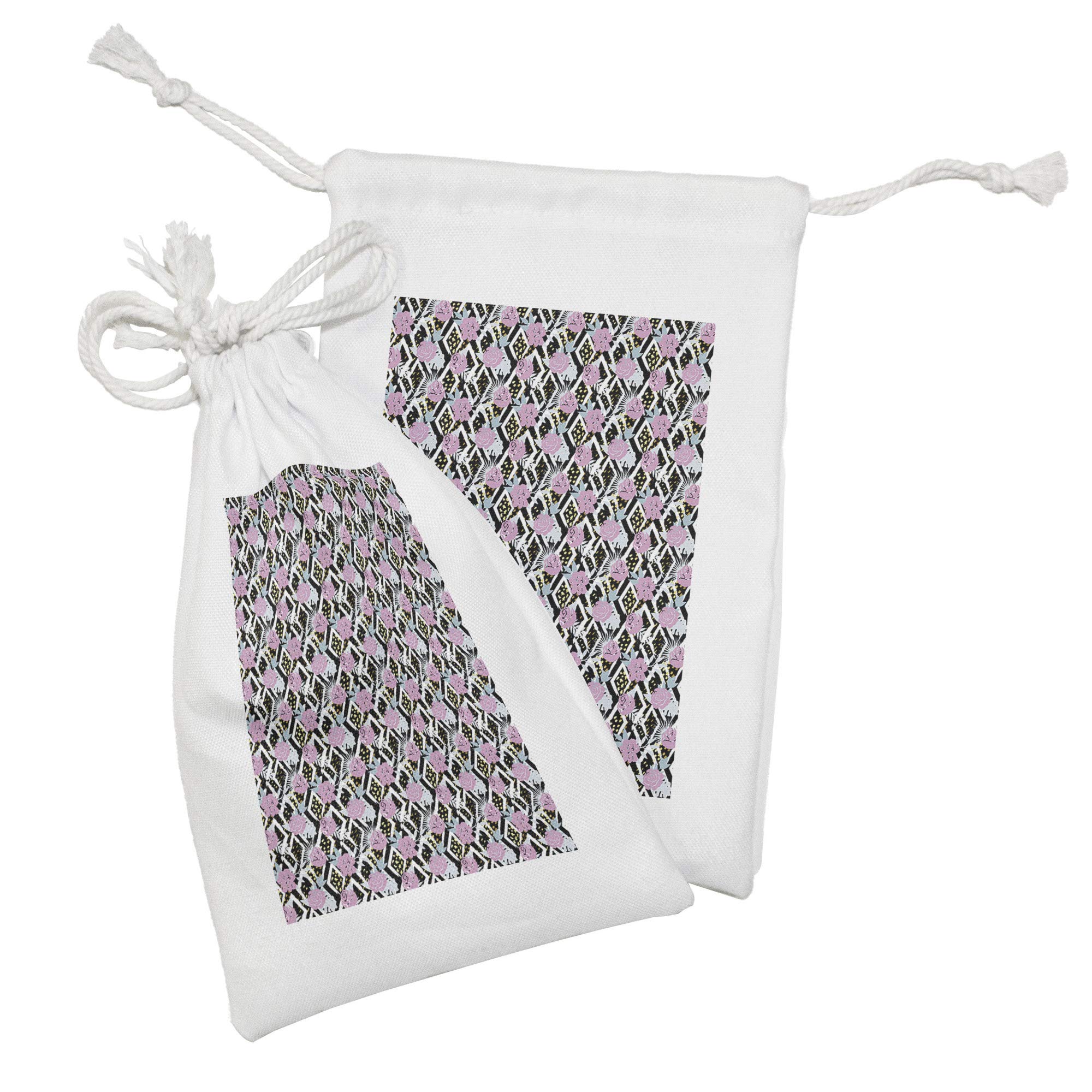 Ambesonne 2-Pack Botanical Fabric Pouches - Blossom Doodle Design Grunge Groovy Garden Art, Small Drawstring Bags for Toiletries, Masks, Jewelry & Party Favors (9