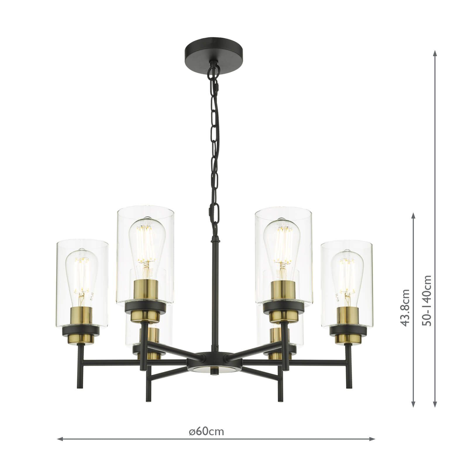 6Lt Center Ceiling Light Fixture - Satin Black Finish, IP20 Rated - Perfect for Living Room, Bedroom, or Dining Room Lighting